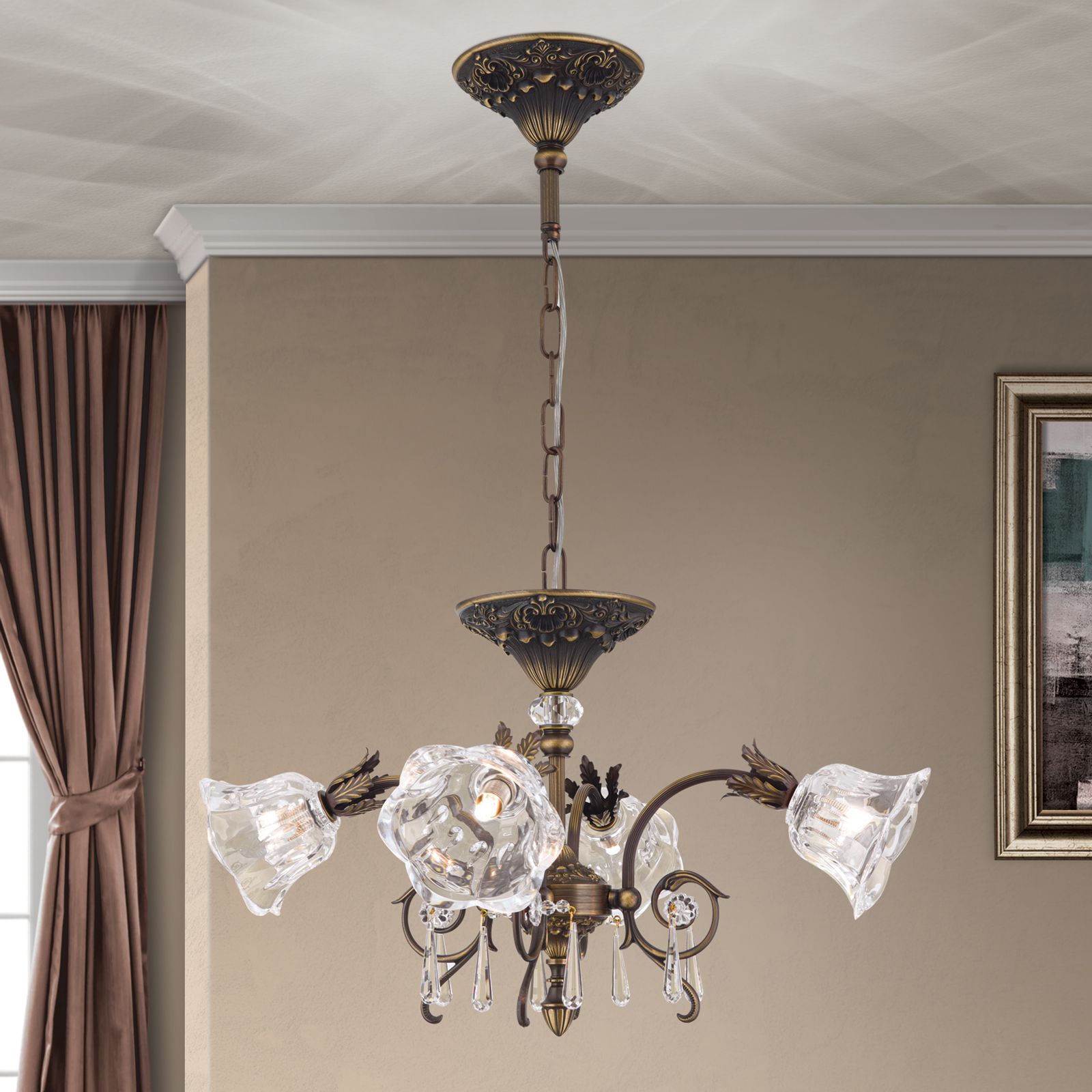Chandelier LA BOHEME, 4-lamps, old patina