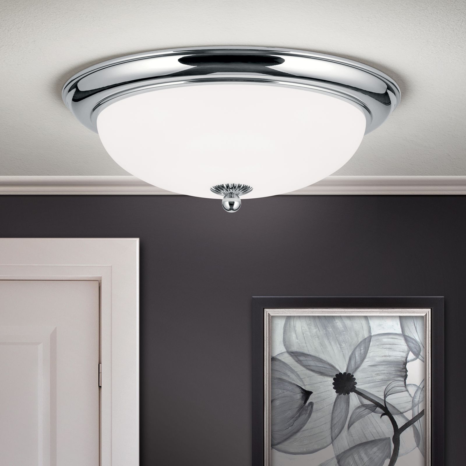 Ceiling light Empire, CHROM, with opal matt glass, with knob, 35cm
