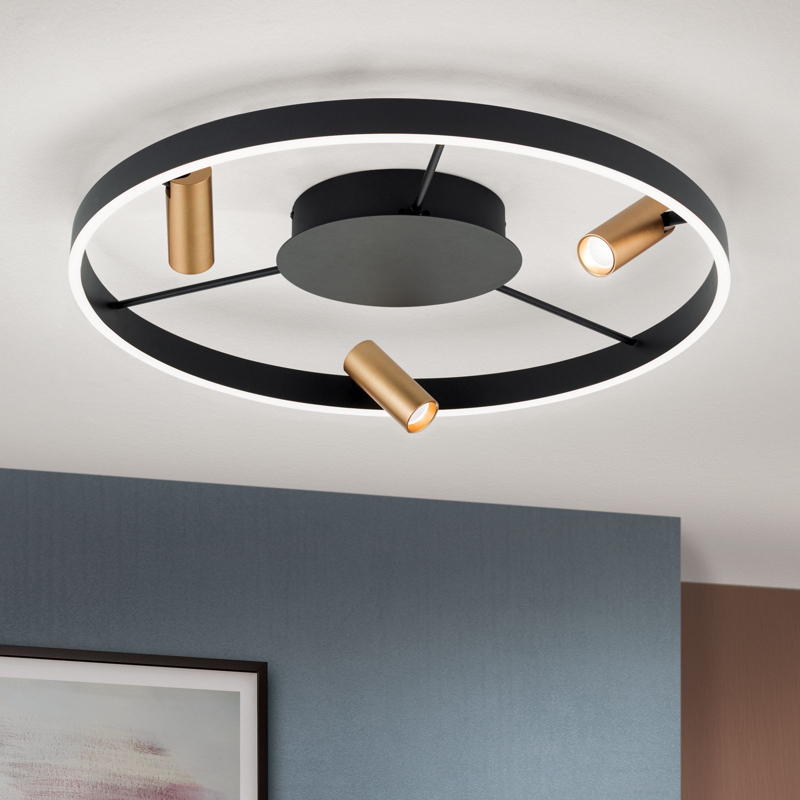 LED ceiling light BERLIN, 3 lights, black-gold