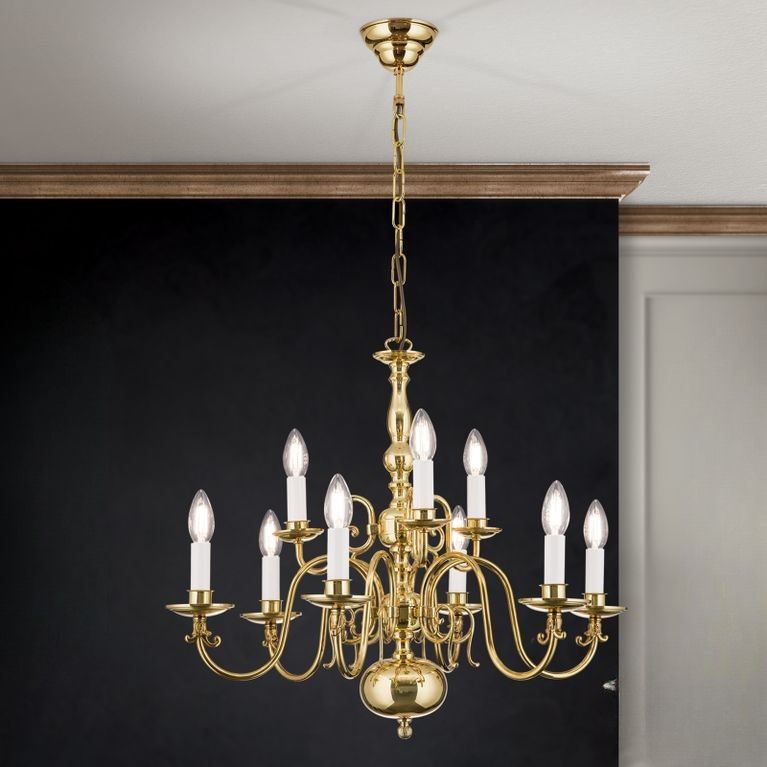 Stilluster FLÄMISCH, 9-flammig, Messing-glänzend