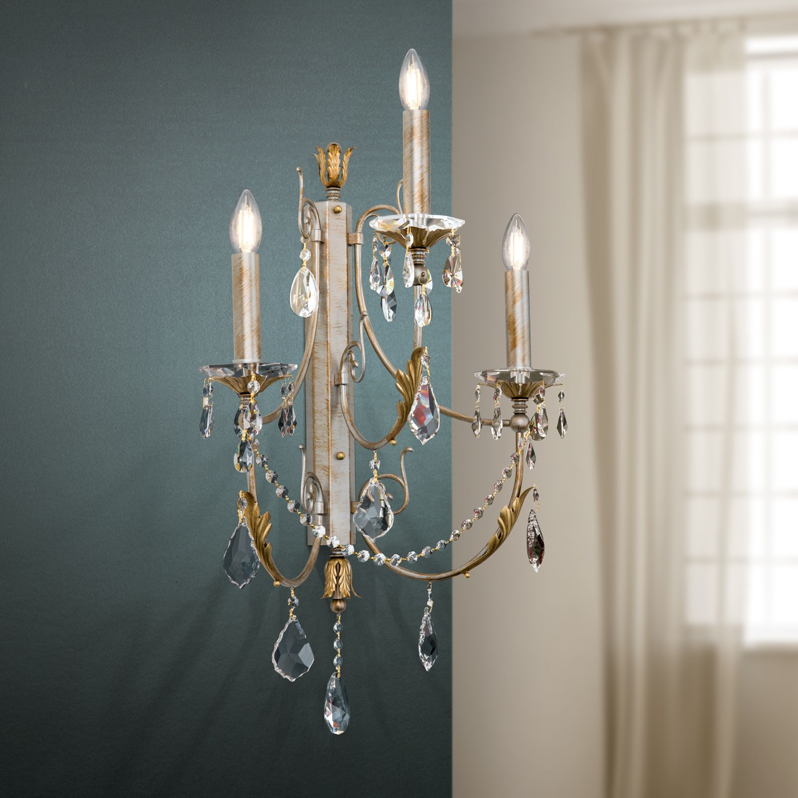 Wall light MIRAMARE, silver-gold finish, 3 lamps, without shades