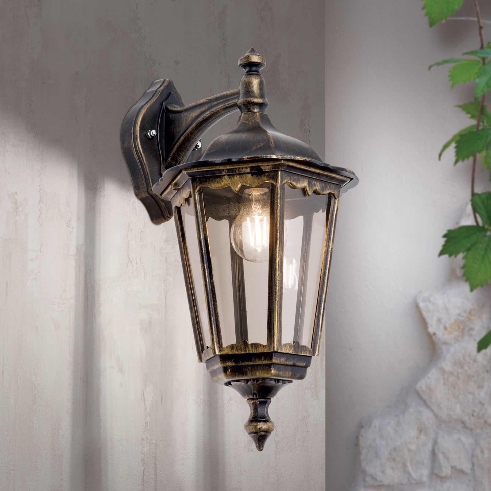 Venkovní nástěnné svítidlo PUCHBERG, černé zlato, směrem dolů