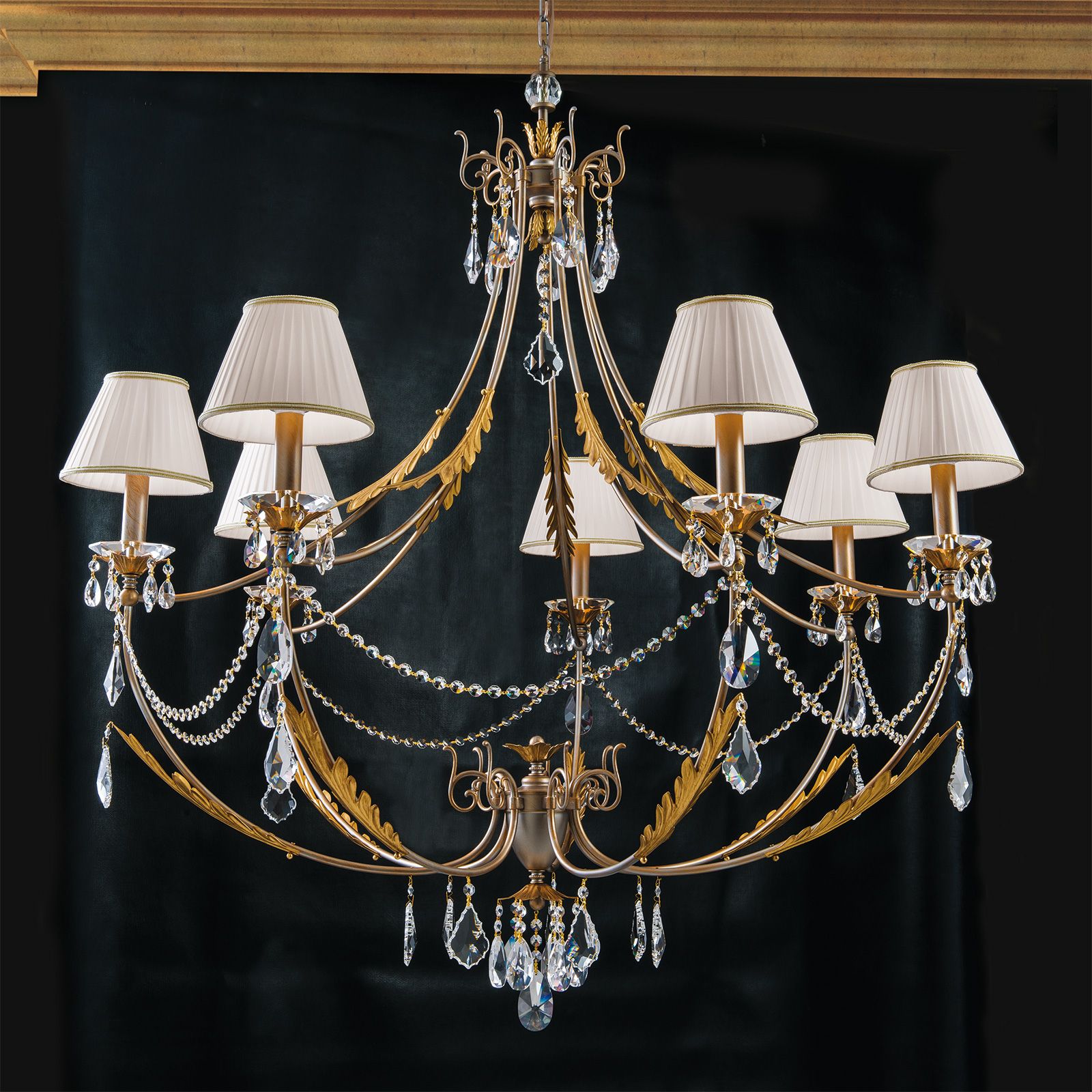 Luster MIRAMARE, 7-flammig, silbergold, mit organza weißen Schirmen