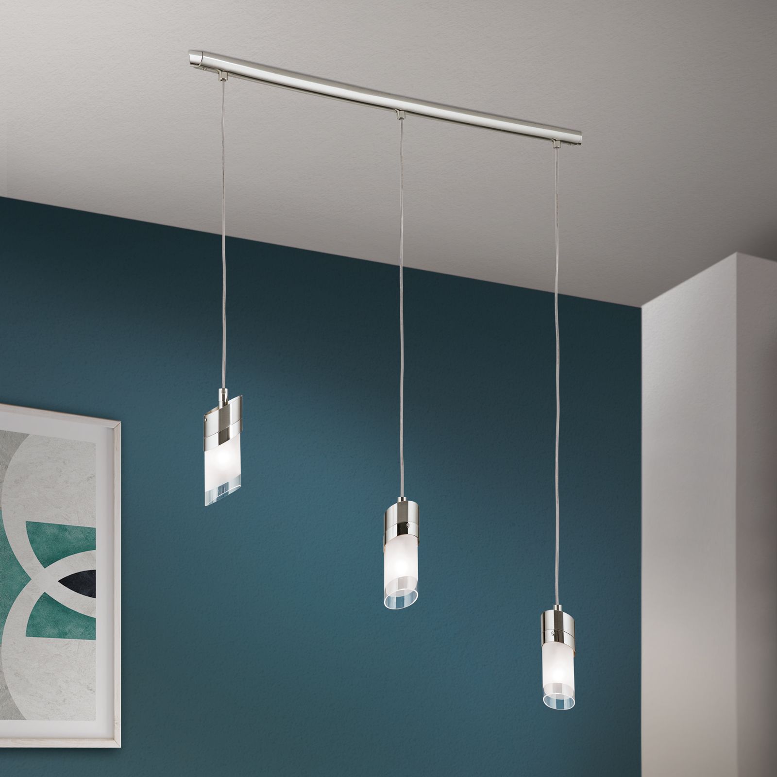 Pendant lamp SPOT EXCLUSIVE, 3-lamps, Satin, with transparent matt glass