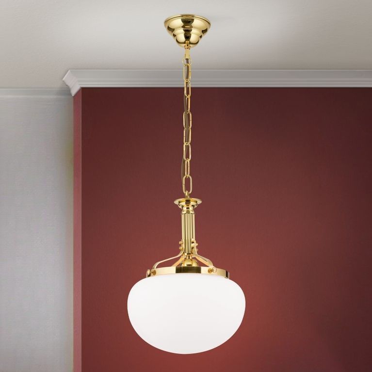 Hängeleuchte WIENER NOSTALGIE, Messing-glänzend, mit opal mattem Glas, 27cm