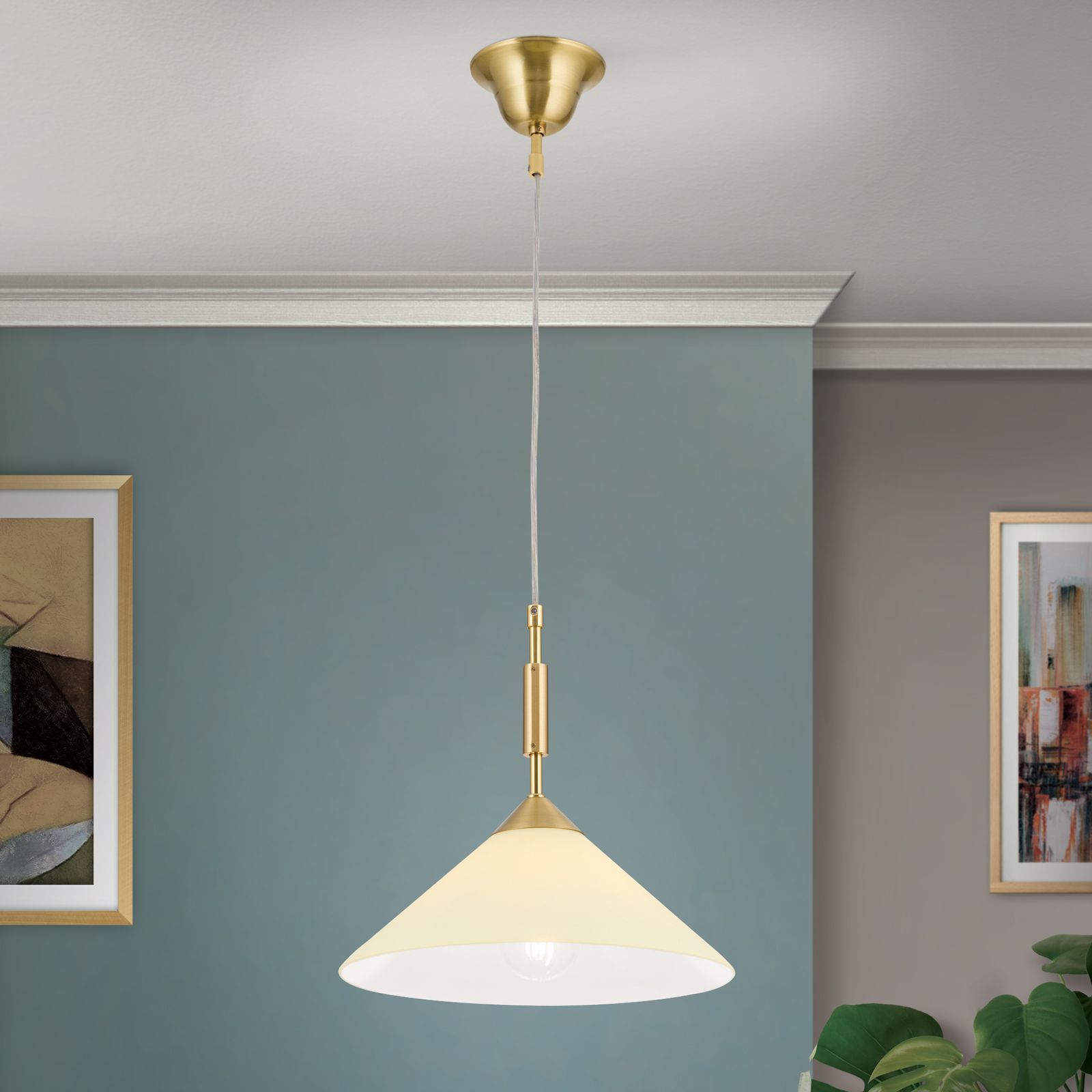 Pendant lamp ARTDESIGN, 1-flame, brass matt, with champagne coloured glass, 30cm
