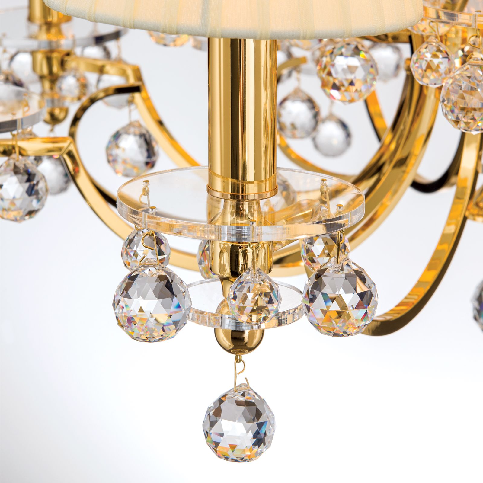Luster Kristalldesign, 12-flammig, Gold mit champagner-färbigen Schirmen