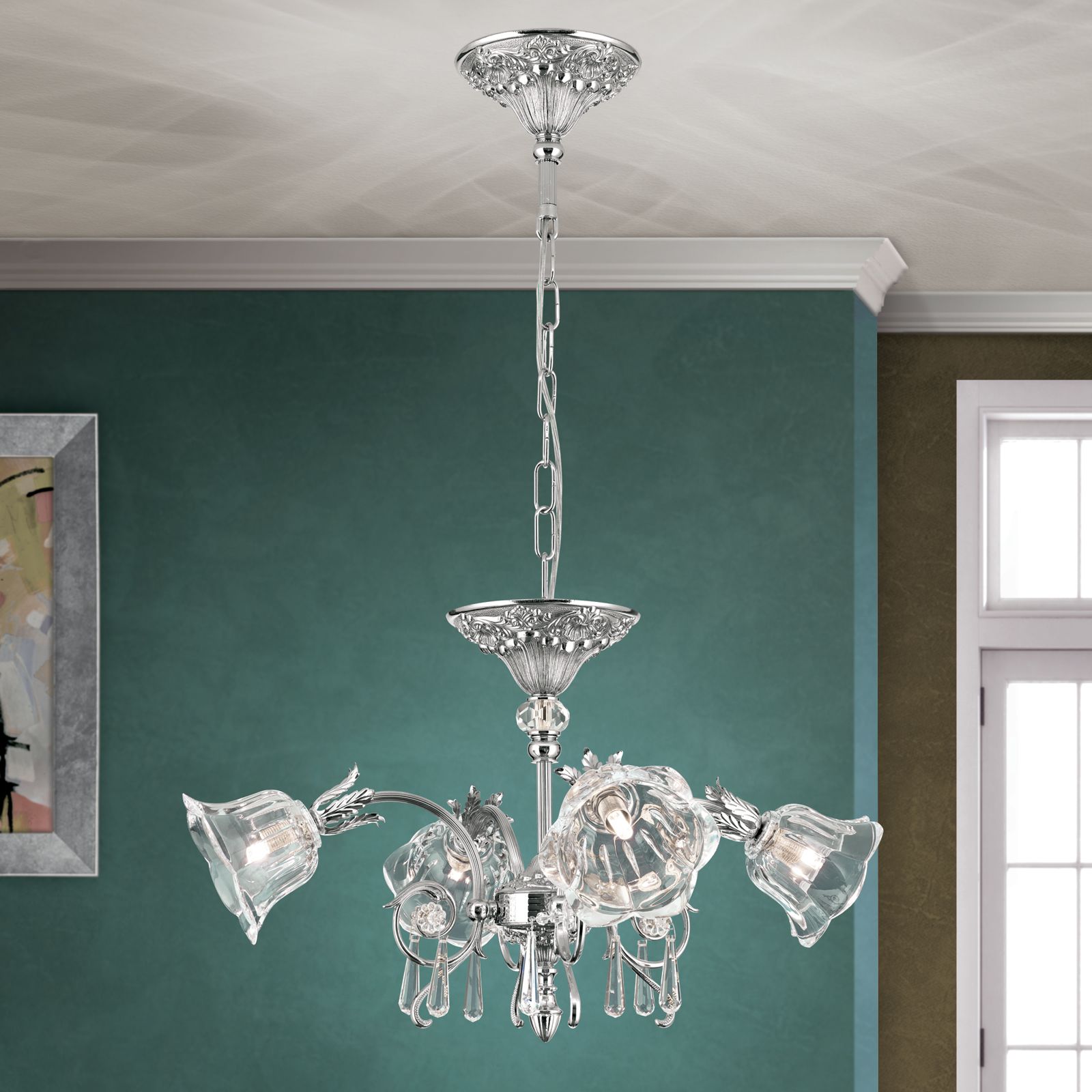 Chandelier LA BOHEME, 4 lamps, antique silver finish