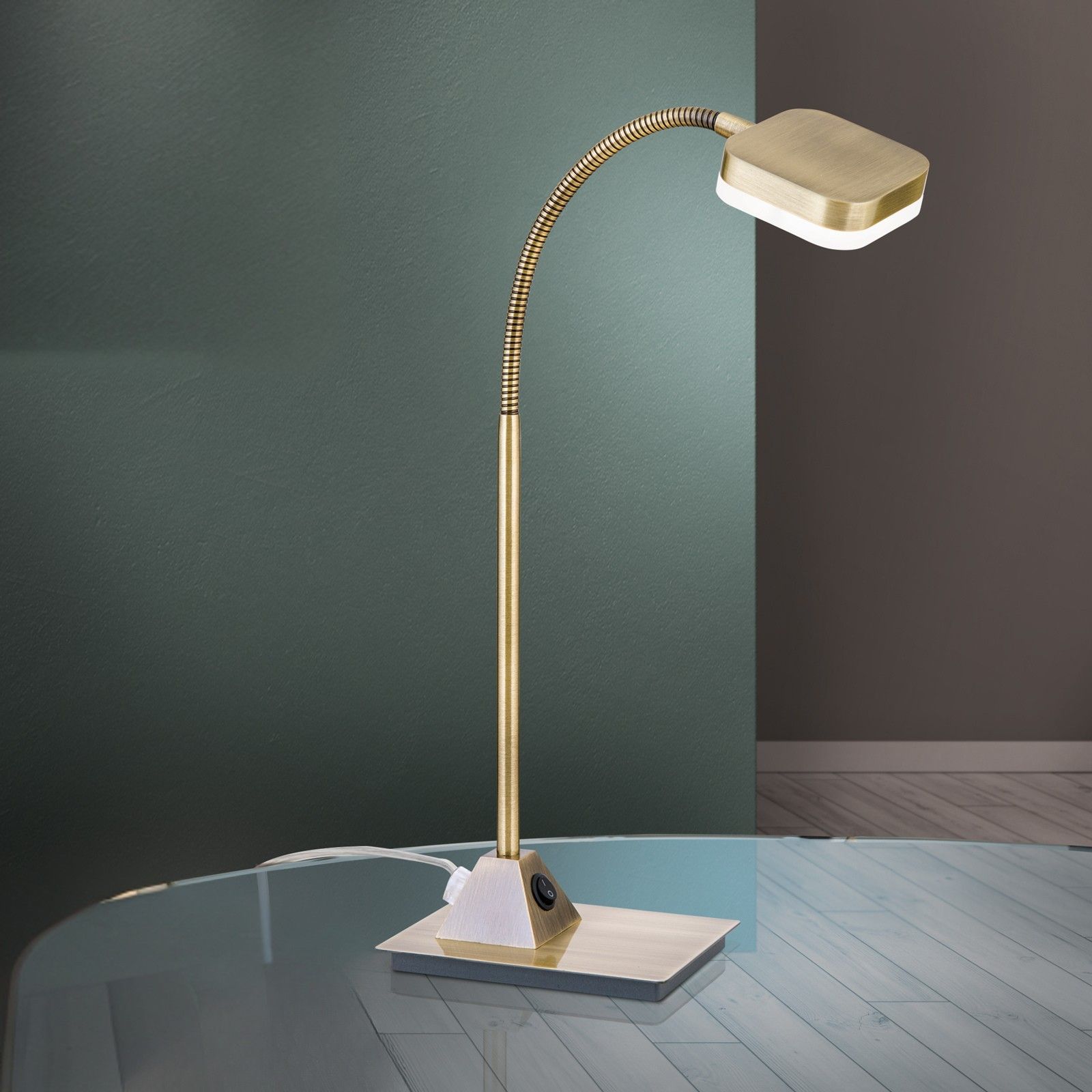 LED Tischlampe Steno, patina