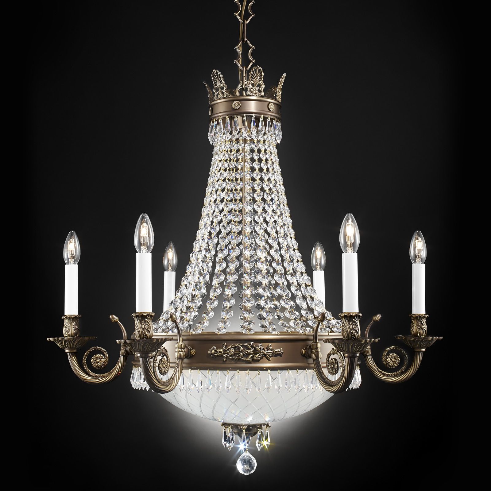 Kronleuchter EMPIRE CRYSTAL, 12-flammig, altpatina