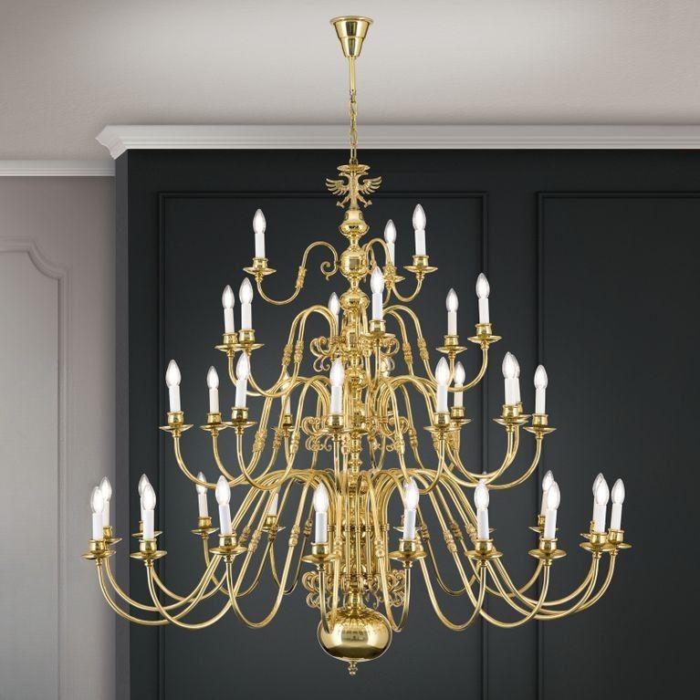 Stilluster FLÄMISCH, 18+12+6+3 flammig, Messing-glänzend, mit Adler