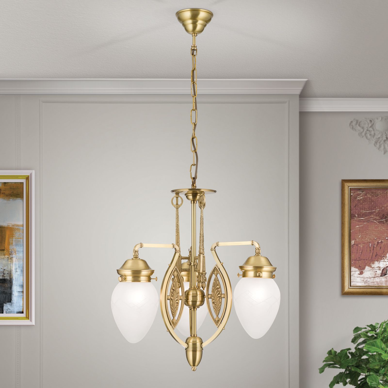 Chandelier BUDAPEST, 3-flames, bronze, with clear frosted glasses
