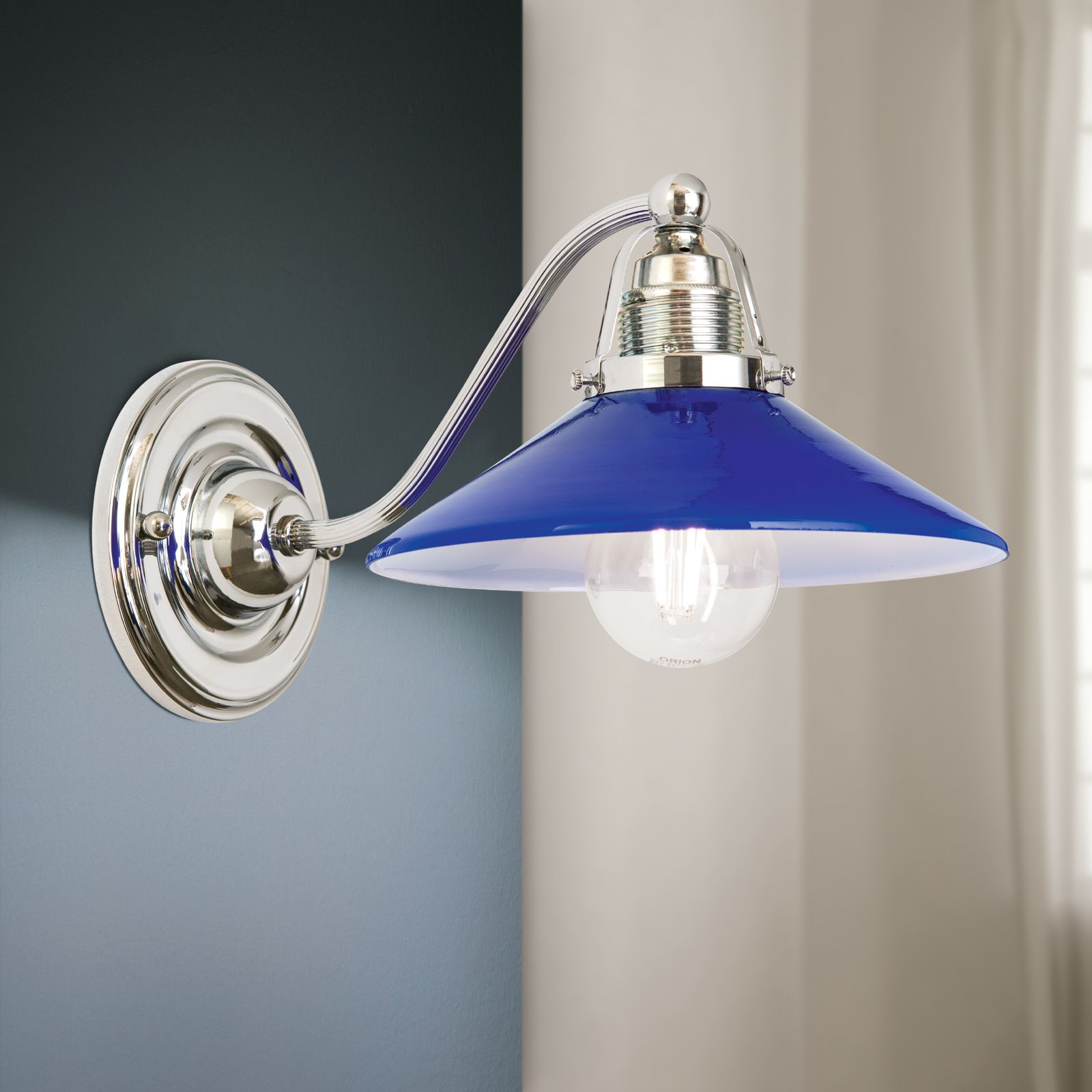 Wandleuchte ARTDESIGN, 1-flammig, Chrom, mit kobalt-blauem Glas