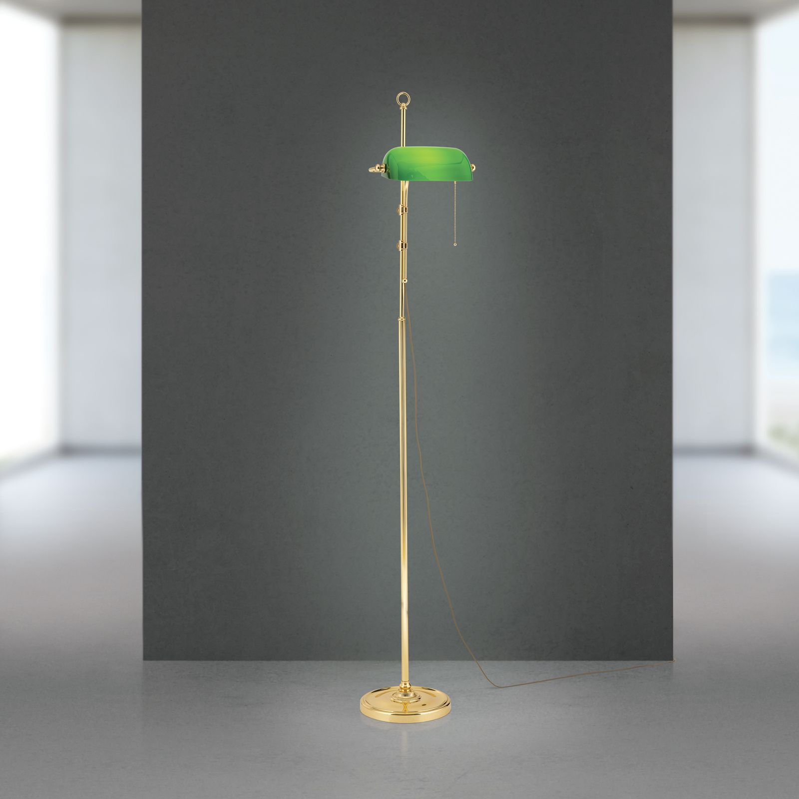 Stojací lampa HARVARD, výška 167 cm, mosaz/zelená