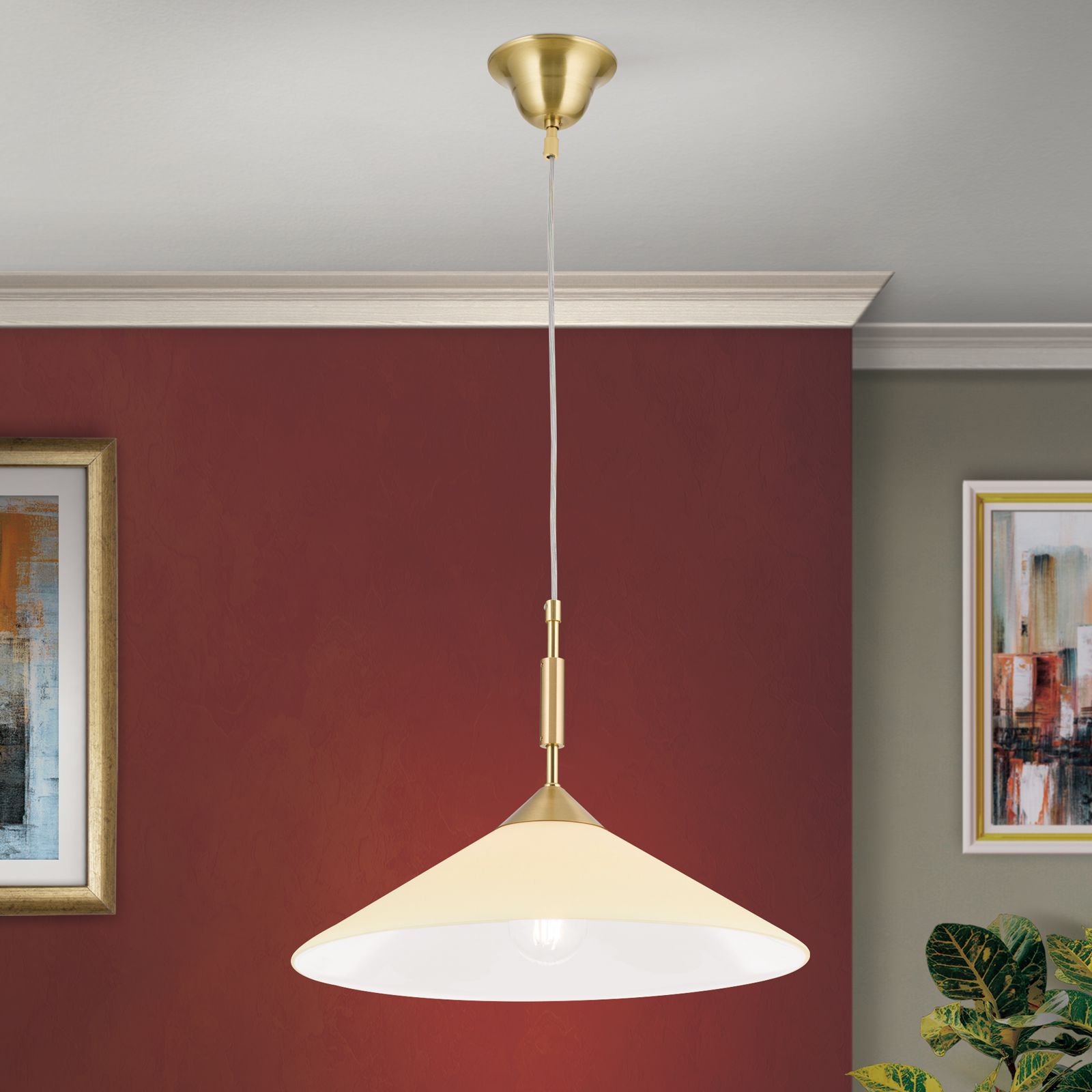 Pendant lamp ARTDESIGN, 1-flame, brass matt, with champagne coloured glass, 40cm