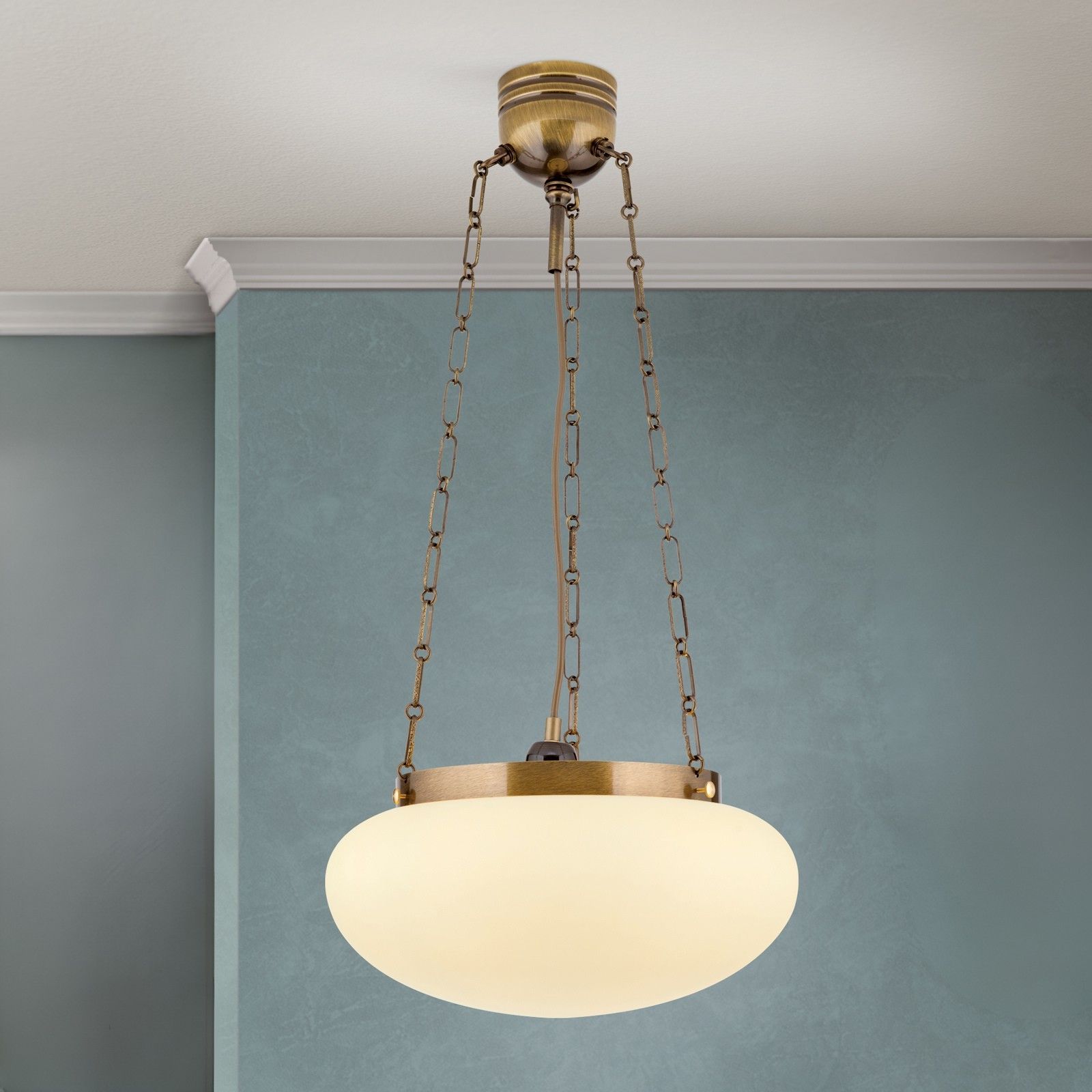 Hängeleuchte WIENER NOSTALGIE, patina, mit champagne mattem Glas