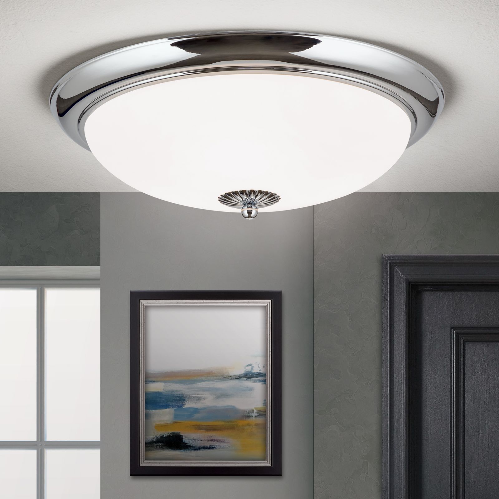 Ceiling light EMPIRE, chrome, with opal matt glass, with knob, 47cm