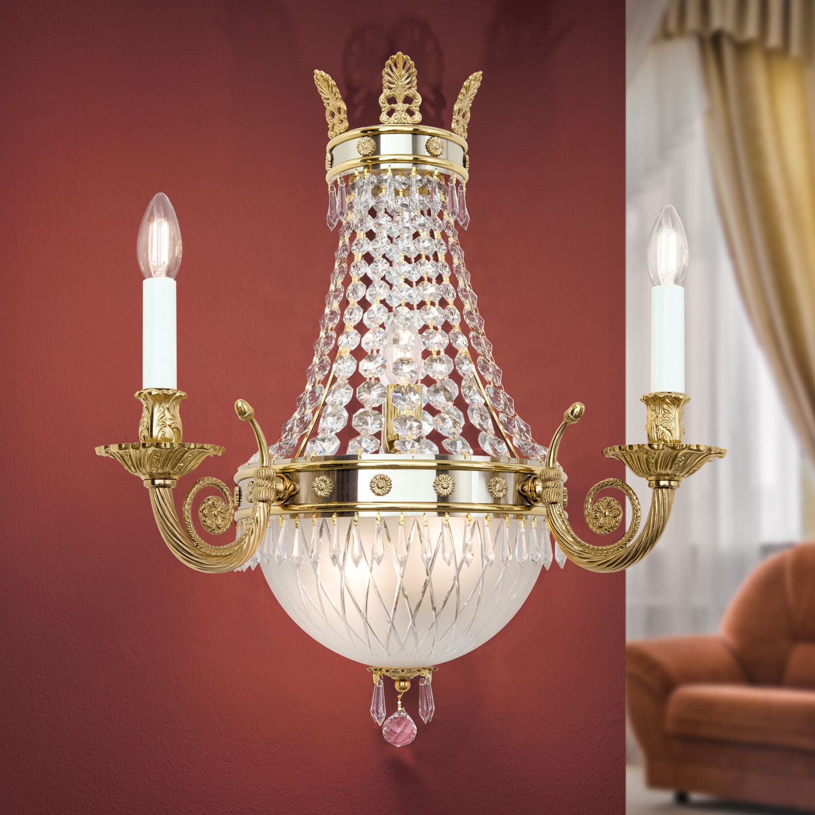 Wall arm light EMPIRE CRYSTAL, 5-flames, gold