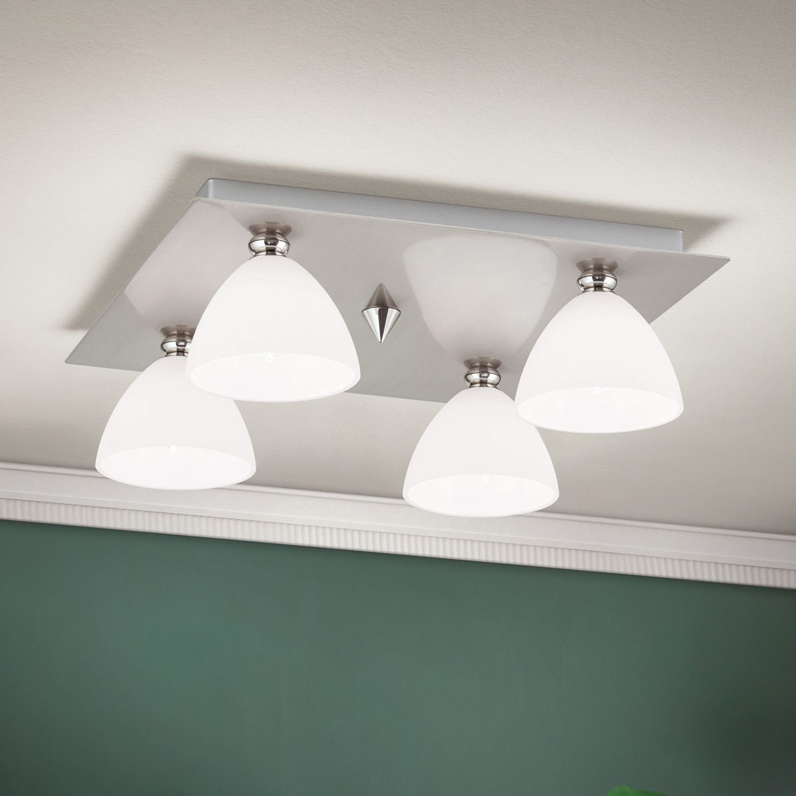 Ceiling light OPALDESIGN, 4 lamps, satin chrome with opal glasses