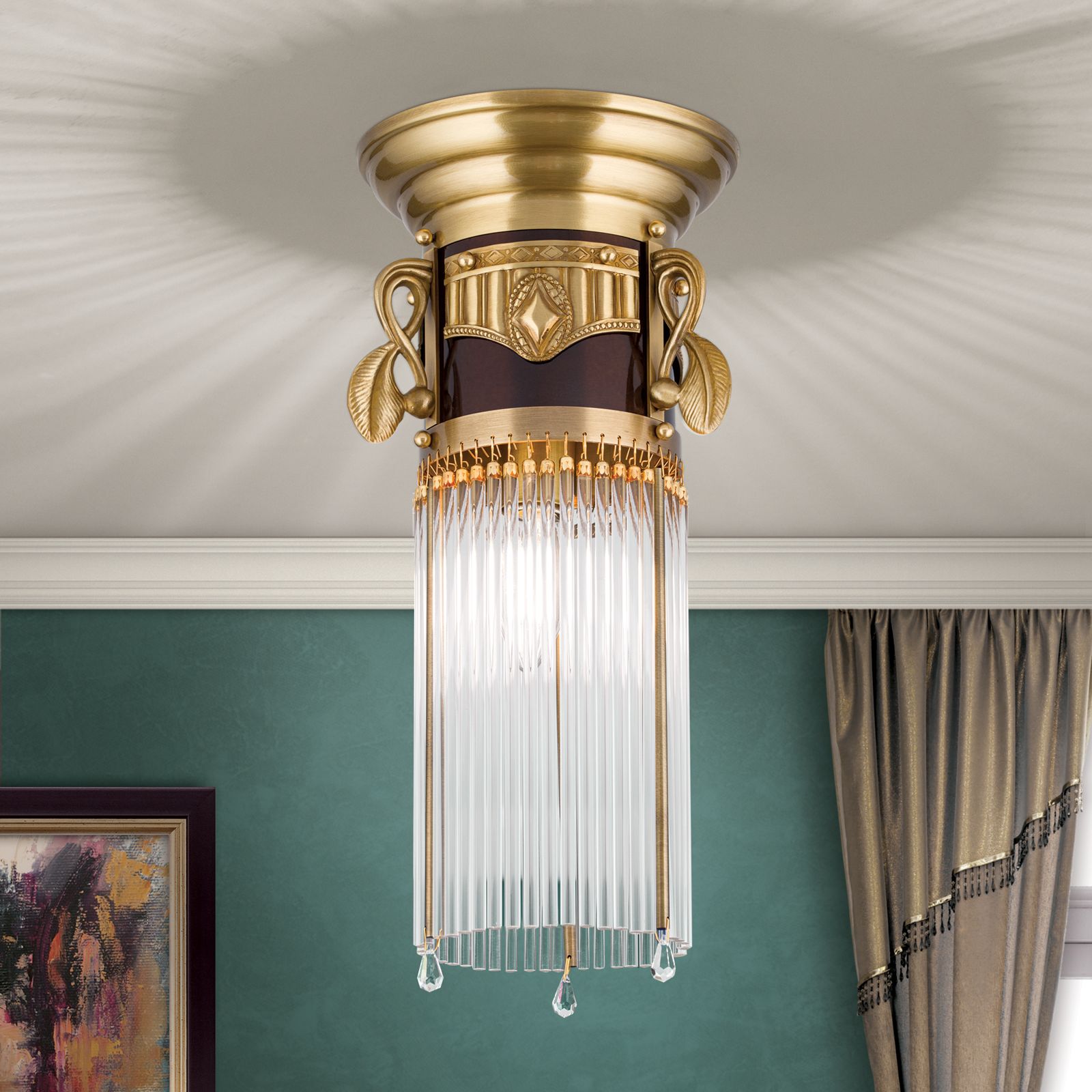 Deckenleuchte ADELE, Altmessing, mit Stäbchen, 18cm