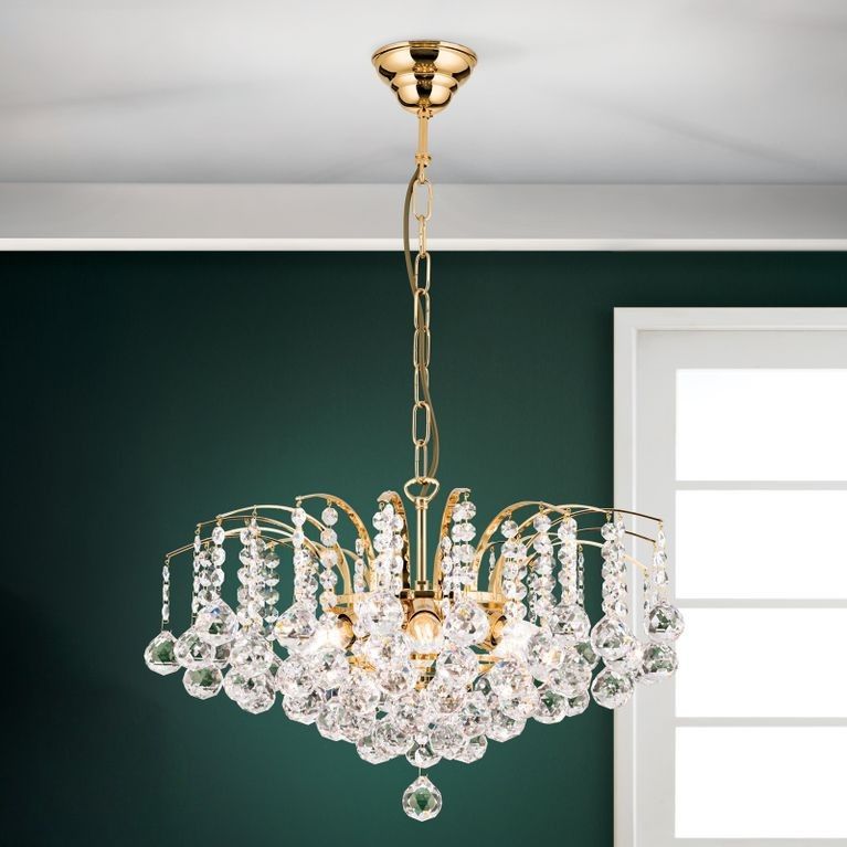 Luster KRISTALL KLASSISCH, 6-flammig, Gold, mit klarem Kristallbehang