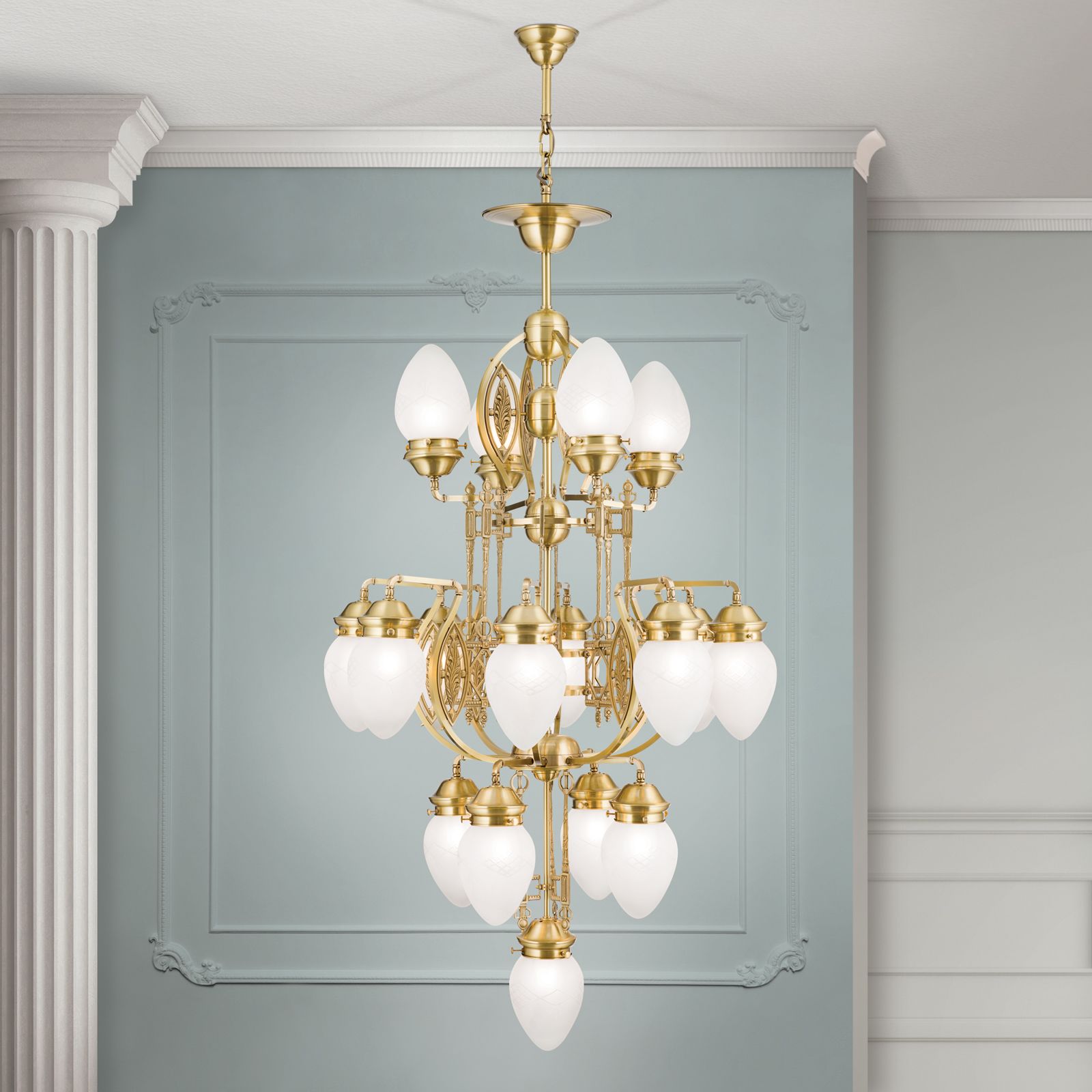 Chandelier BUDAPEST, 17-flames, bronze, with clear frosted glass