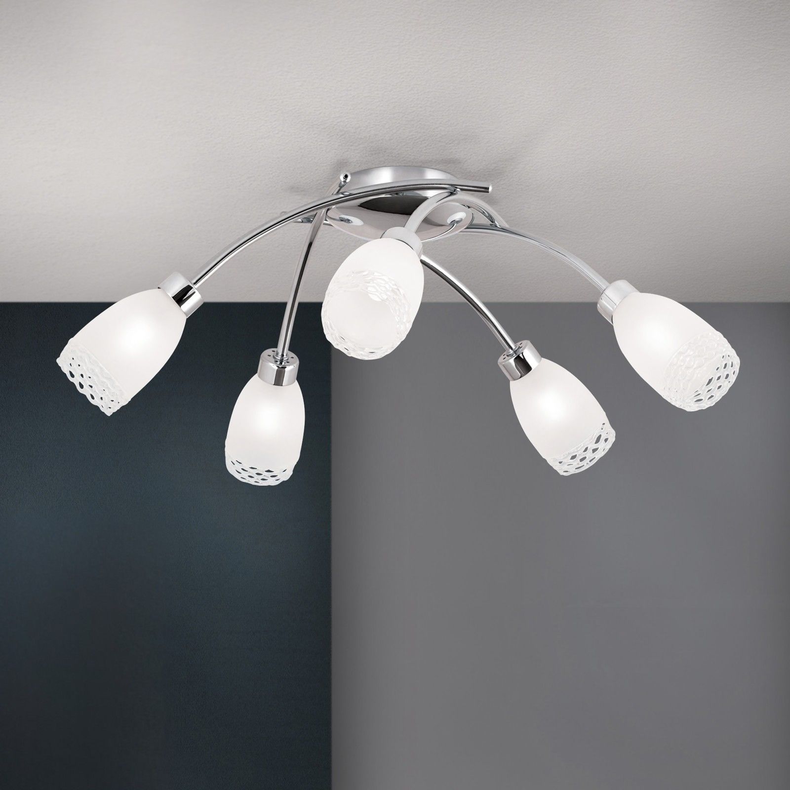 CARLA ceiling light, chrome finish with satin diffused glasses