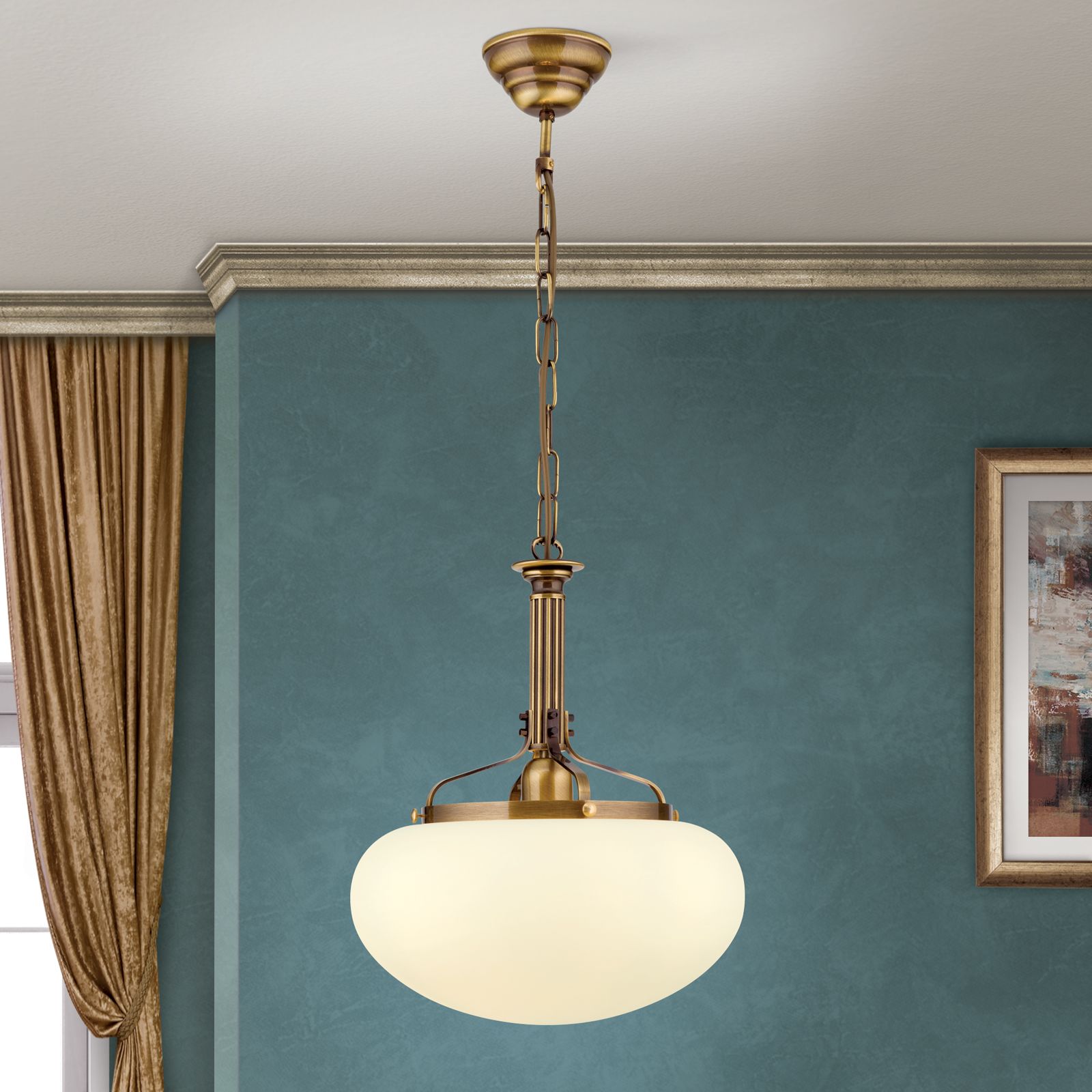 Hängeleuchte WIENER NOSTALGIE, Messing-glänzend, mit champagne mattem Glas, 33cm