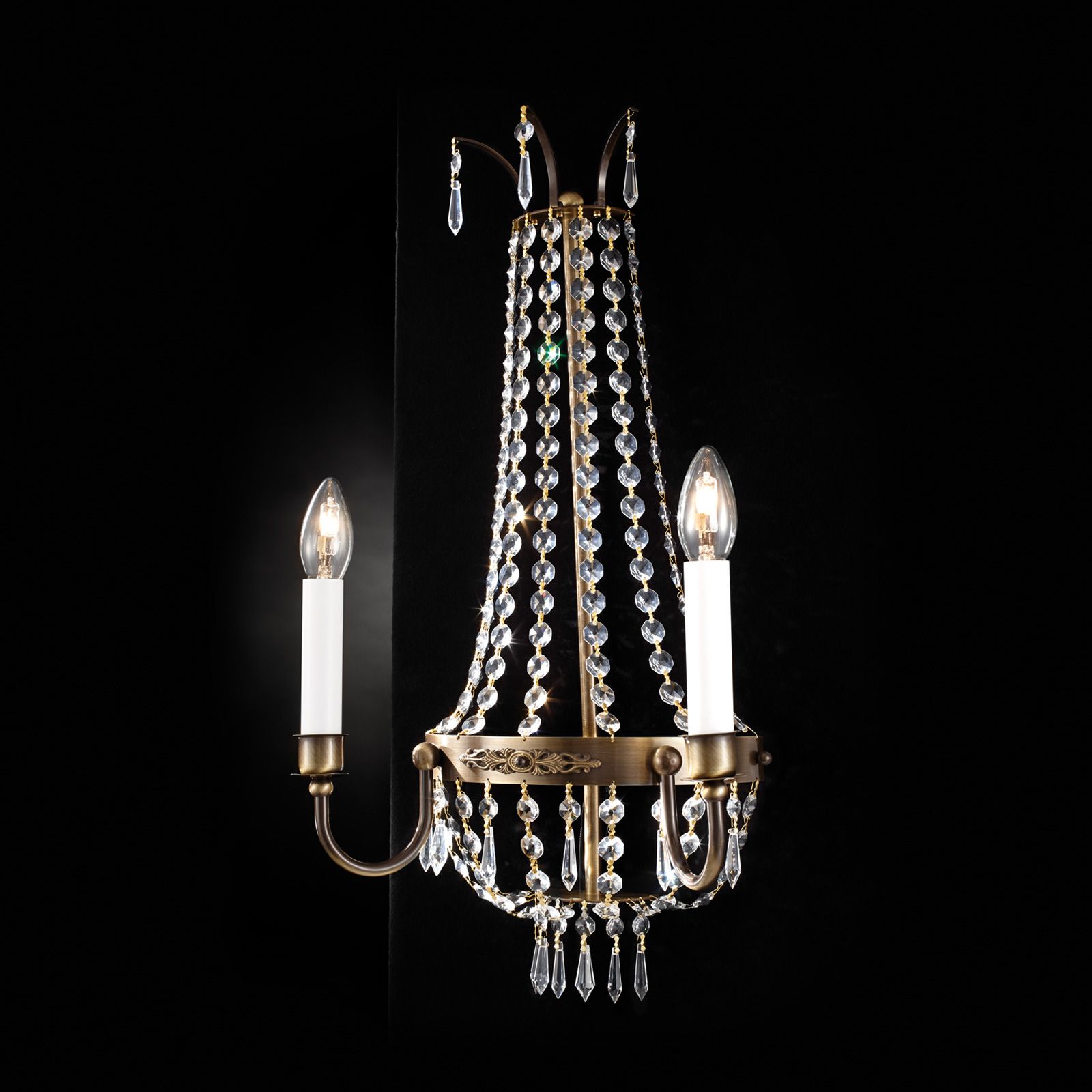 Wandarm EMPIRE CRYSTAL, 2-flammig, patina, 31cm