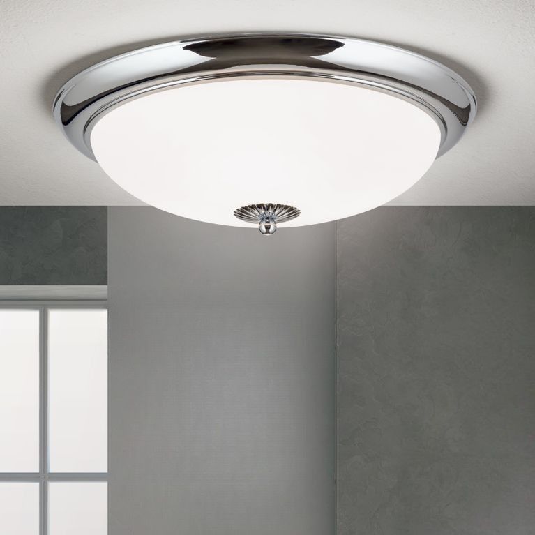 Ceiling light EMPIRE, chrome, with opal matt glass, with knob, 47cm
