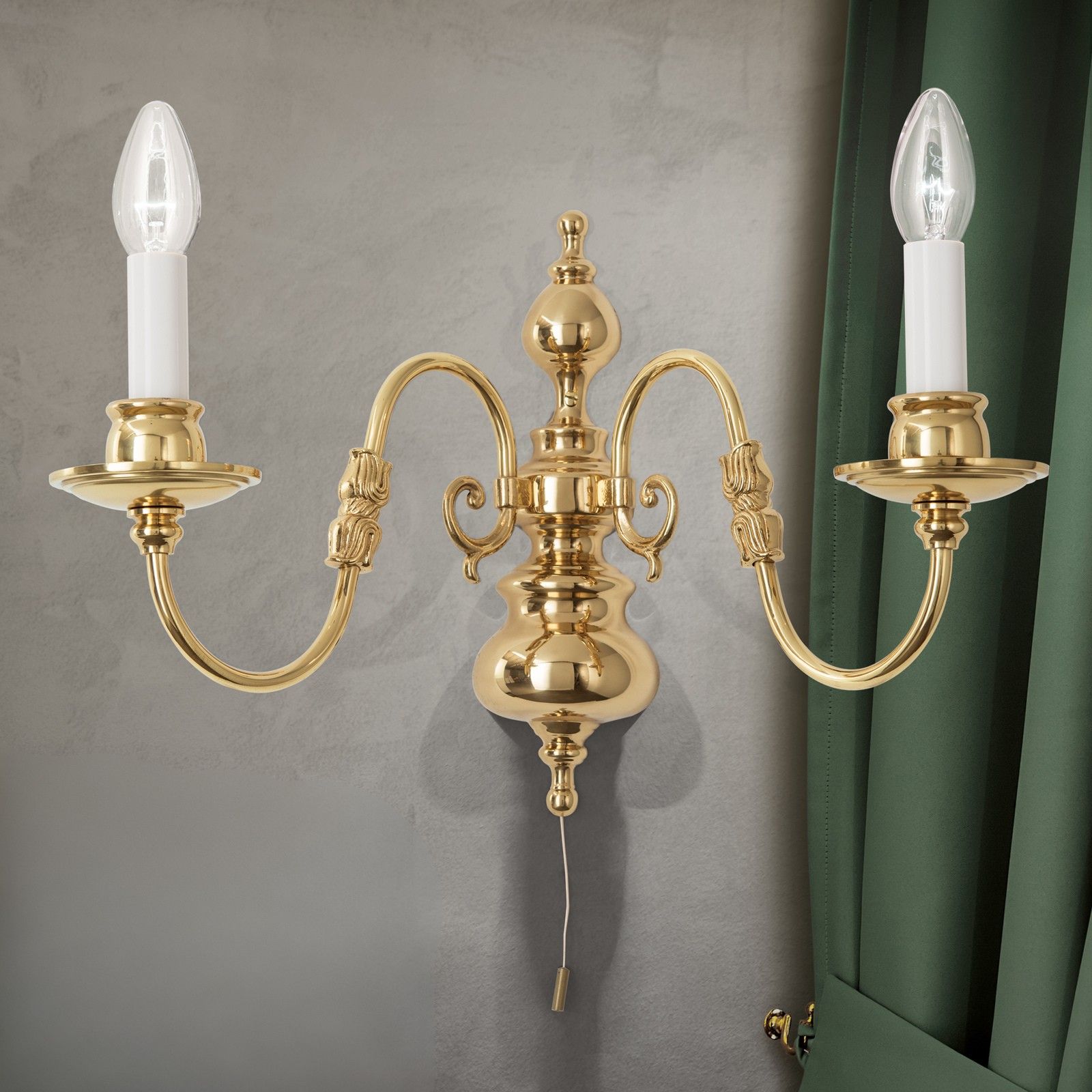 Wall arm lamp FLÄMISCH, 2-lamps, shiny brass