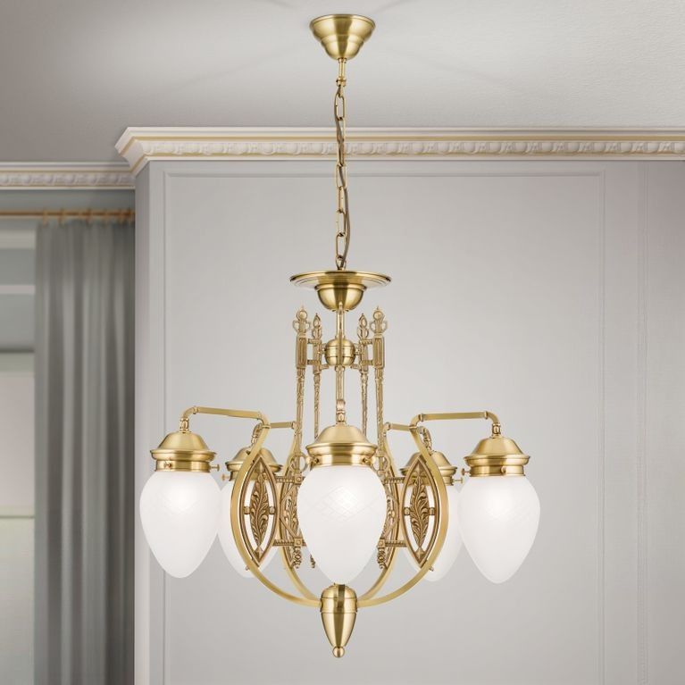 Chandelier BUDAPEST, 5-flames, bronze, with clear frosted glass