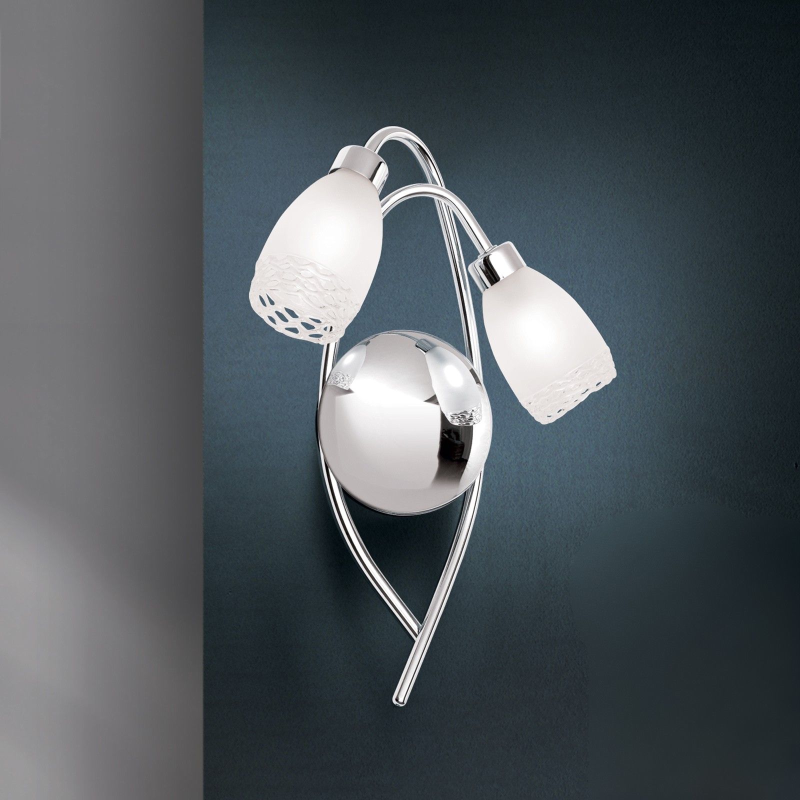 CARLA Wall light, chrome finish with satin diffused glasses