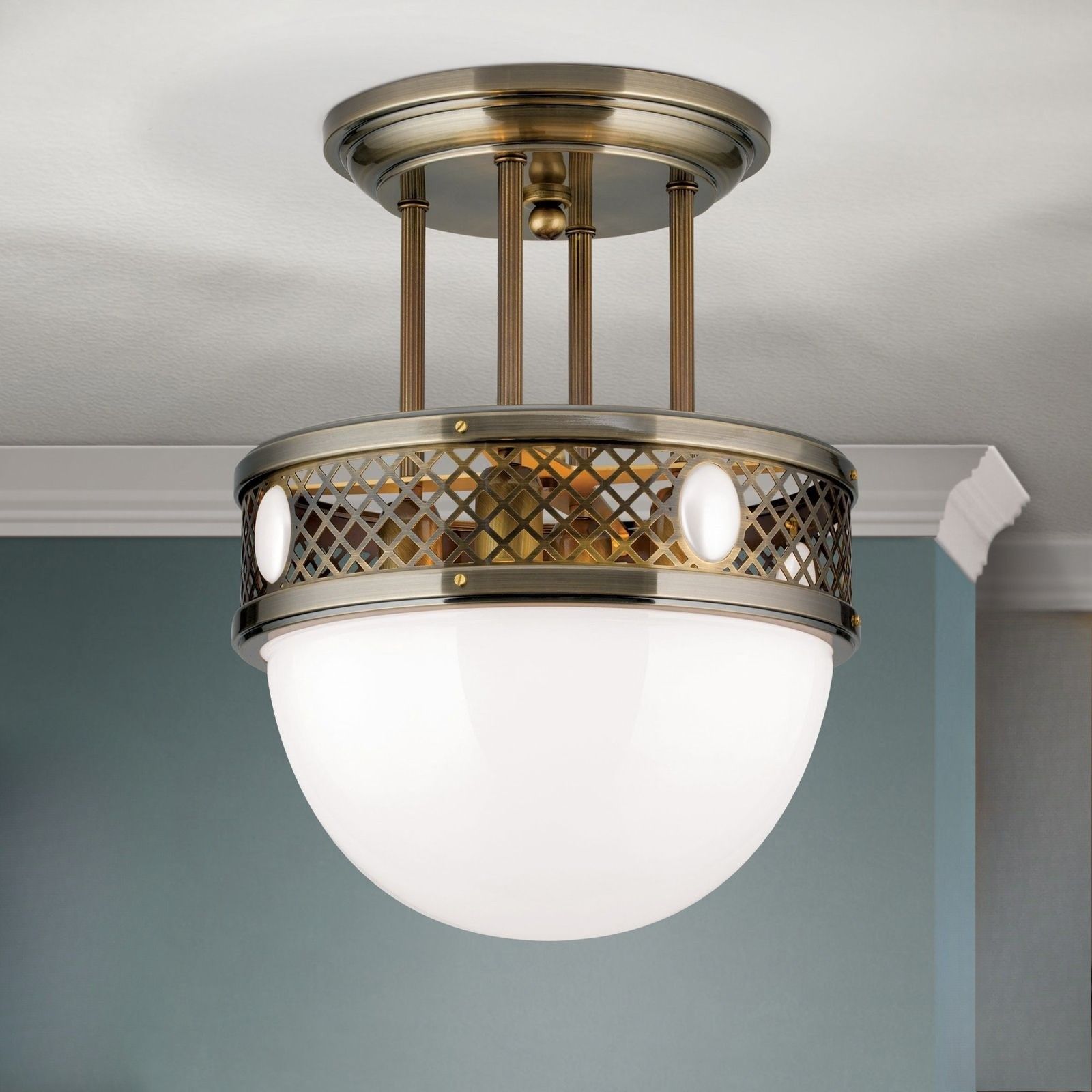 ALT WIEN Semi Flush Ceiling Light, Antique Brass finish, 40cm