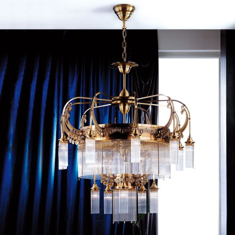 Luster ADELE, 21-flammig, Altmessing, mit Stäbchen