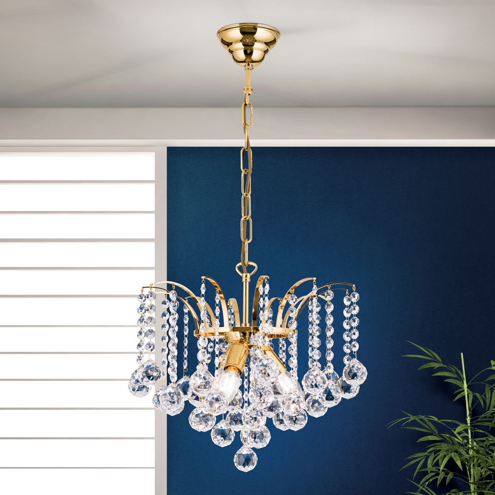 Luster KRISTALL KLASSISCH, 3-flammig, Gold, mit klarem Kristallbehang