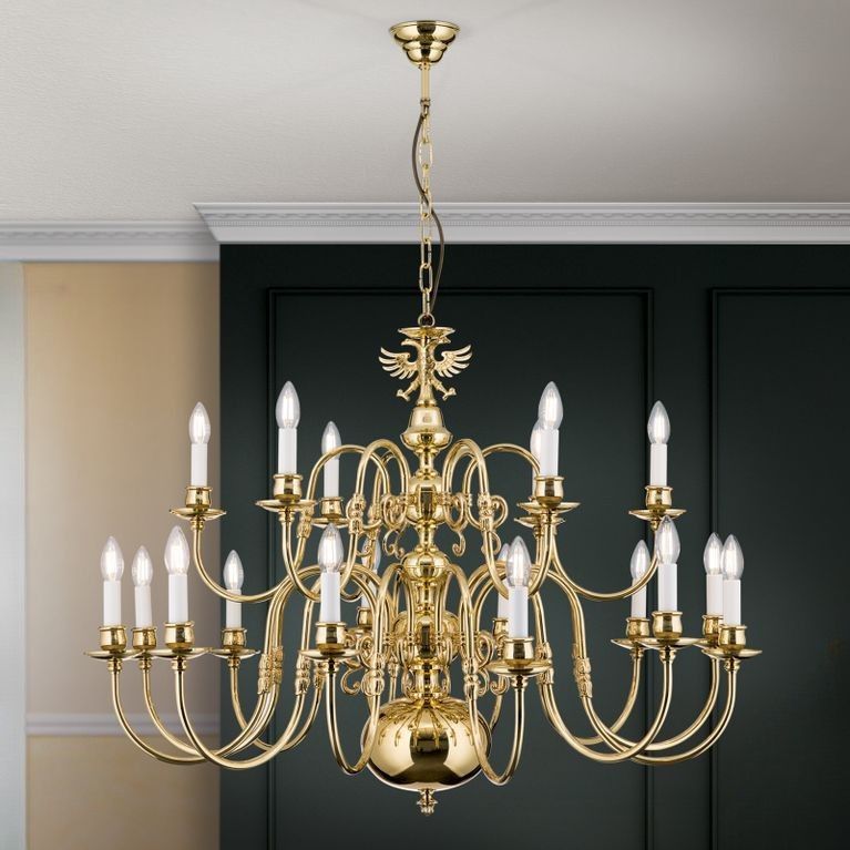 Stilluster FLÄMISCH, 12+6 flammig, Messing-glänzend, mit Adler