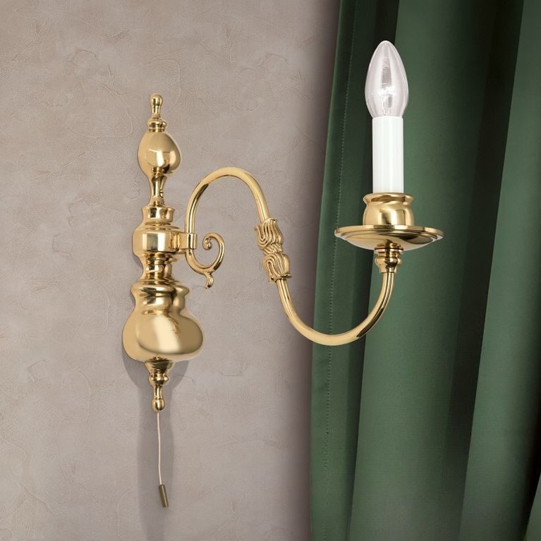 Wall arm lamp FLÄMISCH, 1-flame, shiny brass