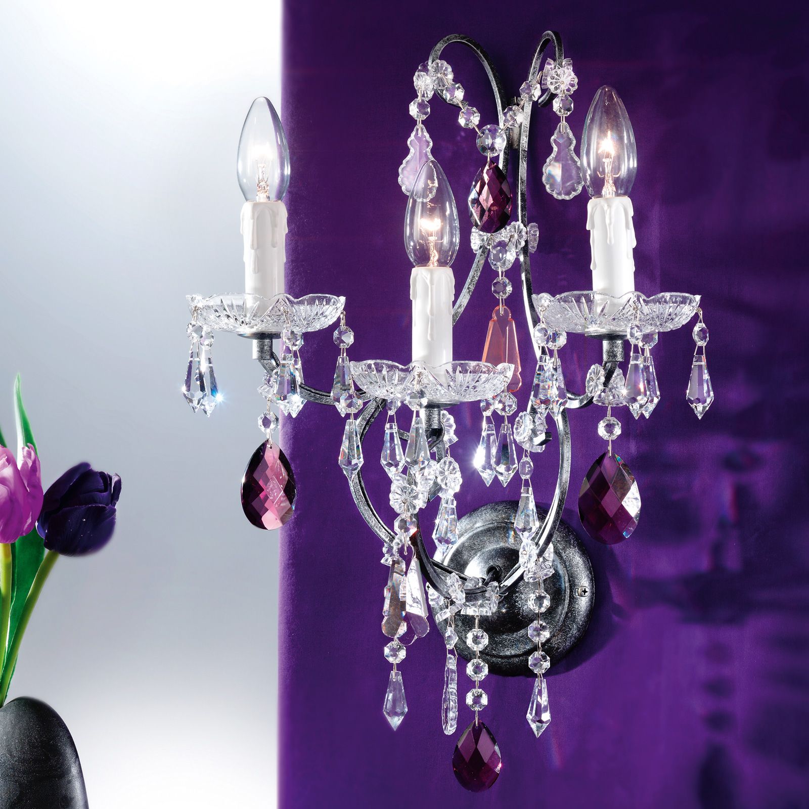 Wandleuchte VERONA, 3-flammig, Antiksilber