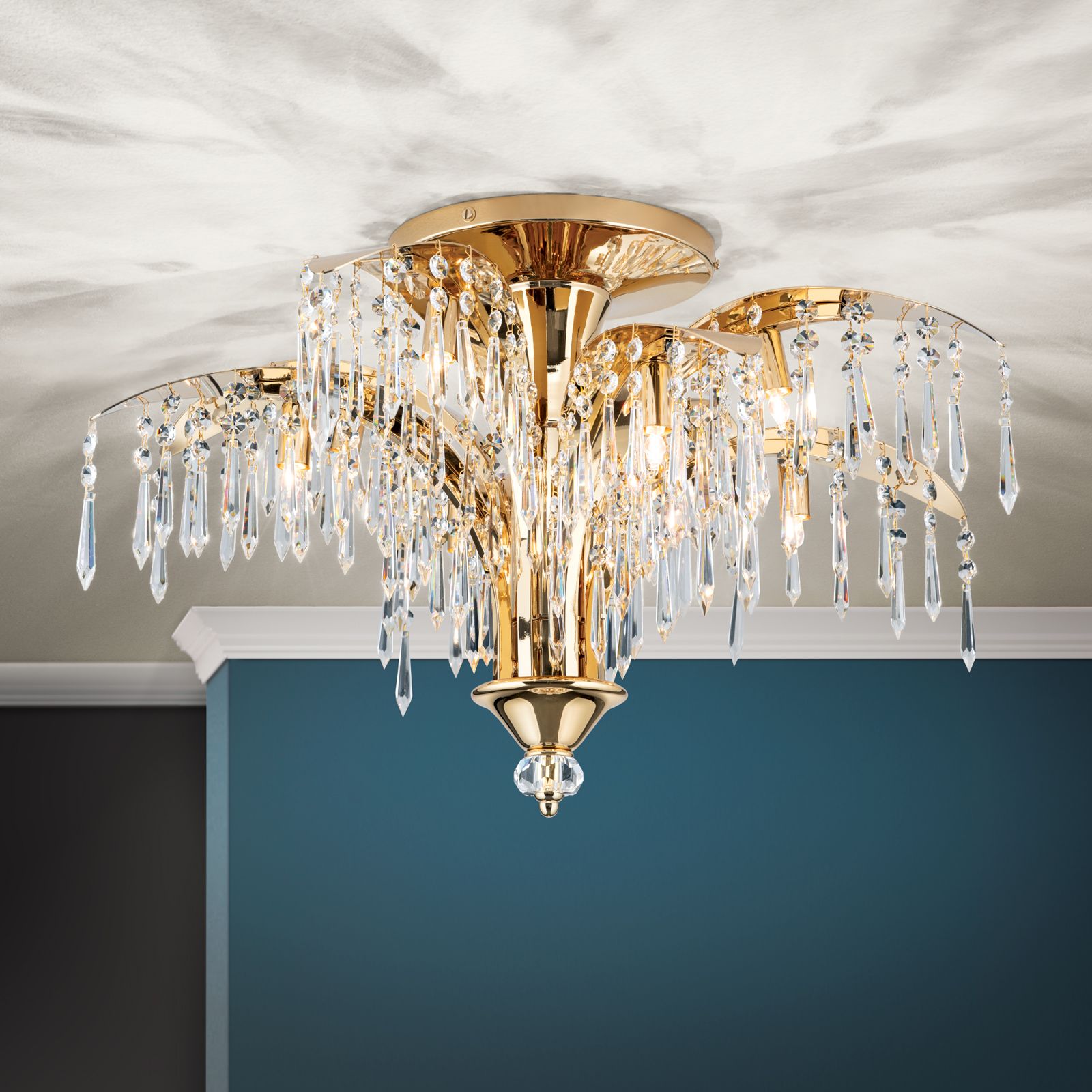 Deckenluster PALME, 8-flammig, Gold, Ø 65cm