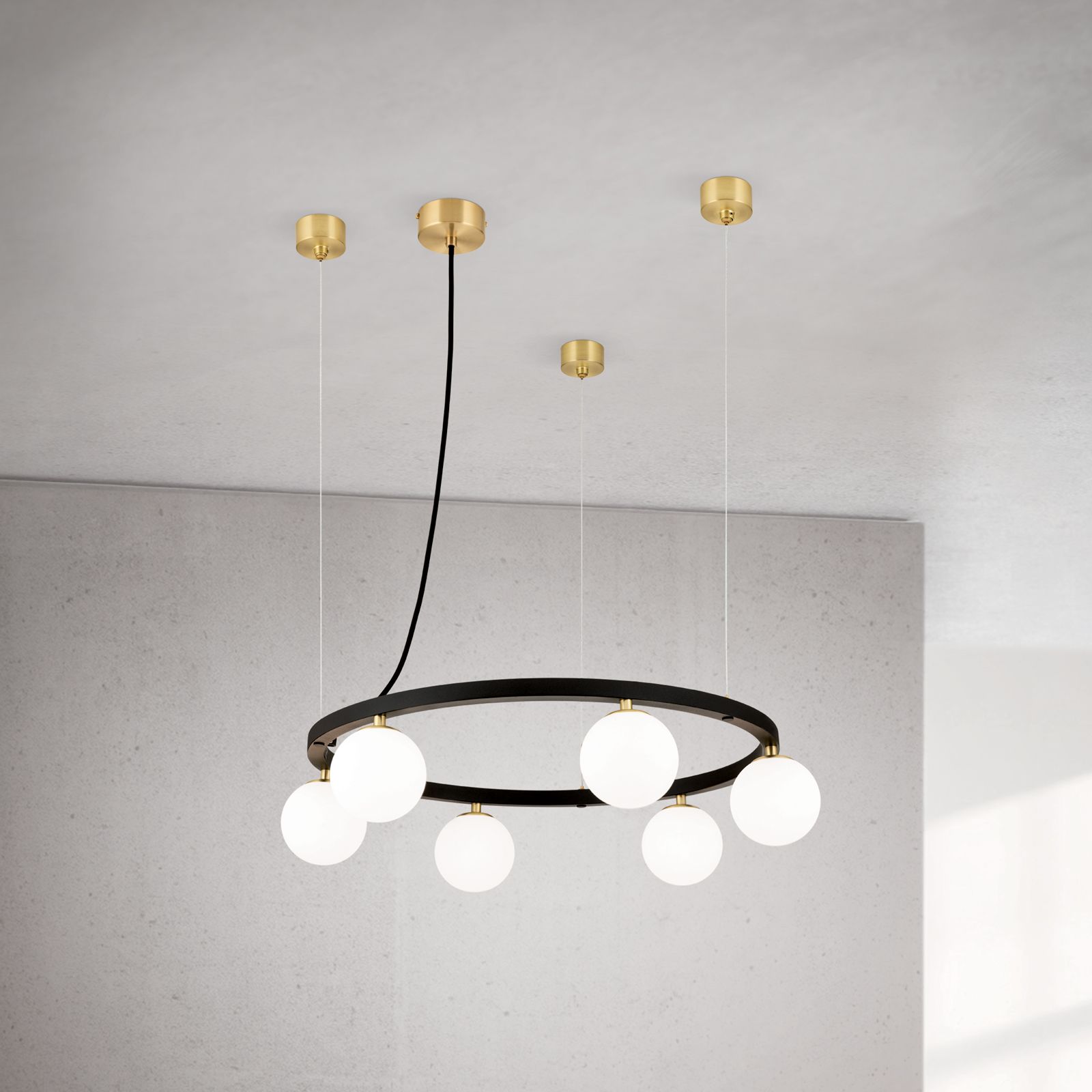 Pendant light TUMBLER, Ø 65cm, downward-facing opal matt glass, black