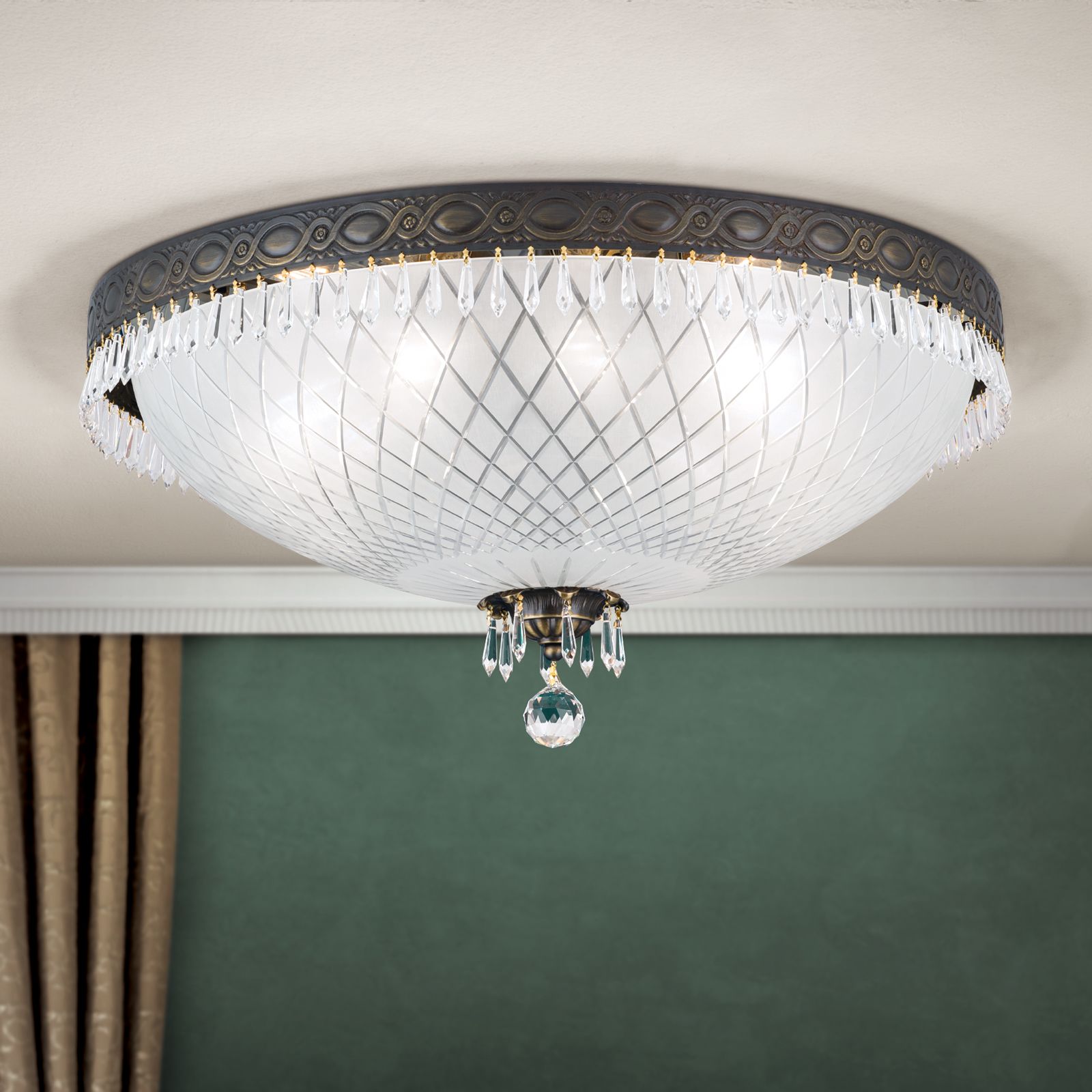 Ceiling light EMPIRE CRYSTAL, antique patina, 61 cm