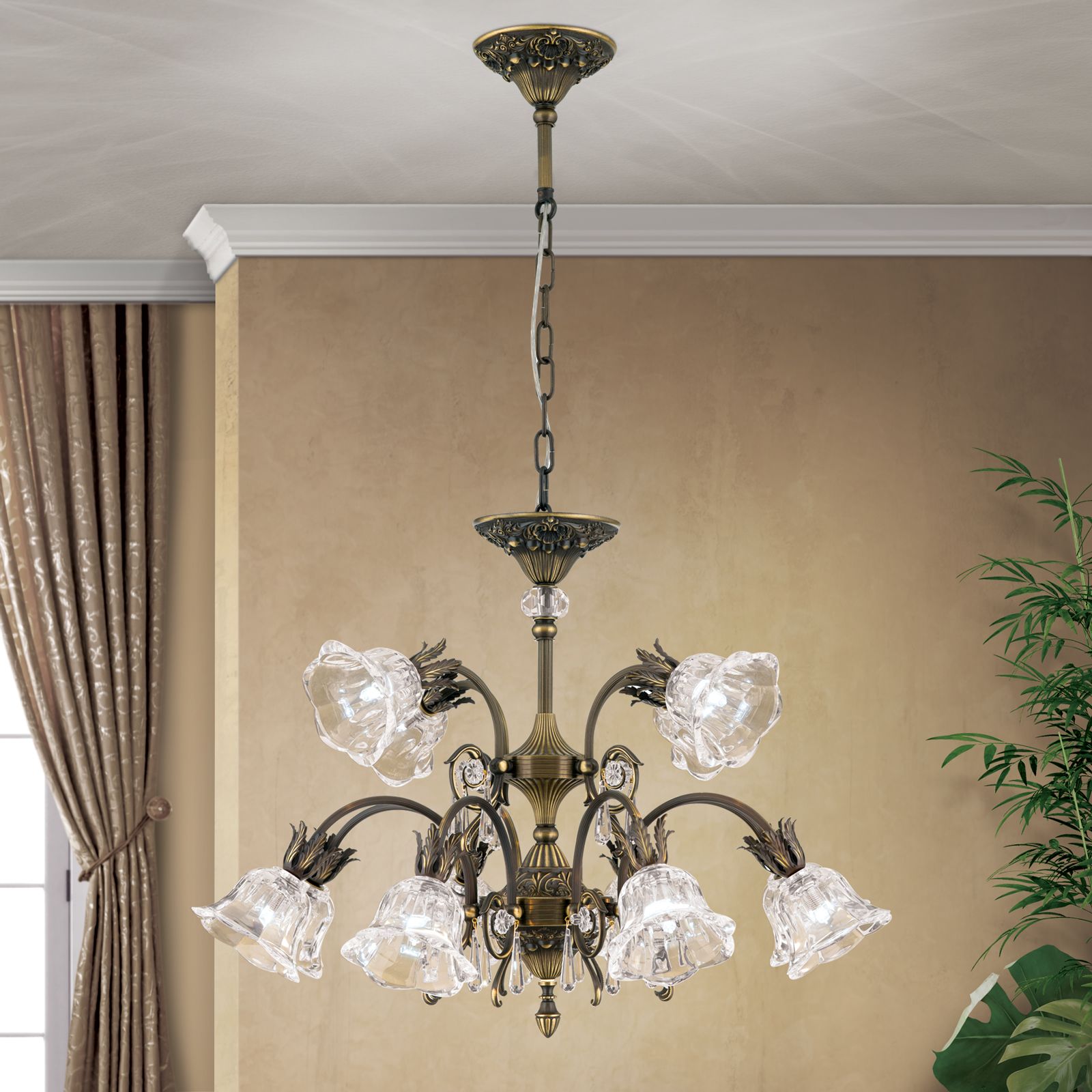 Chandelier LA BOHEME, 12-flames, old patina