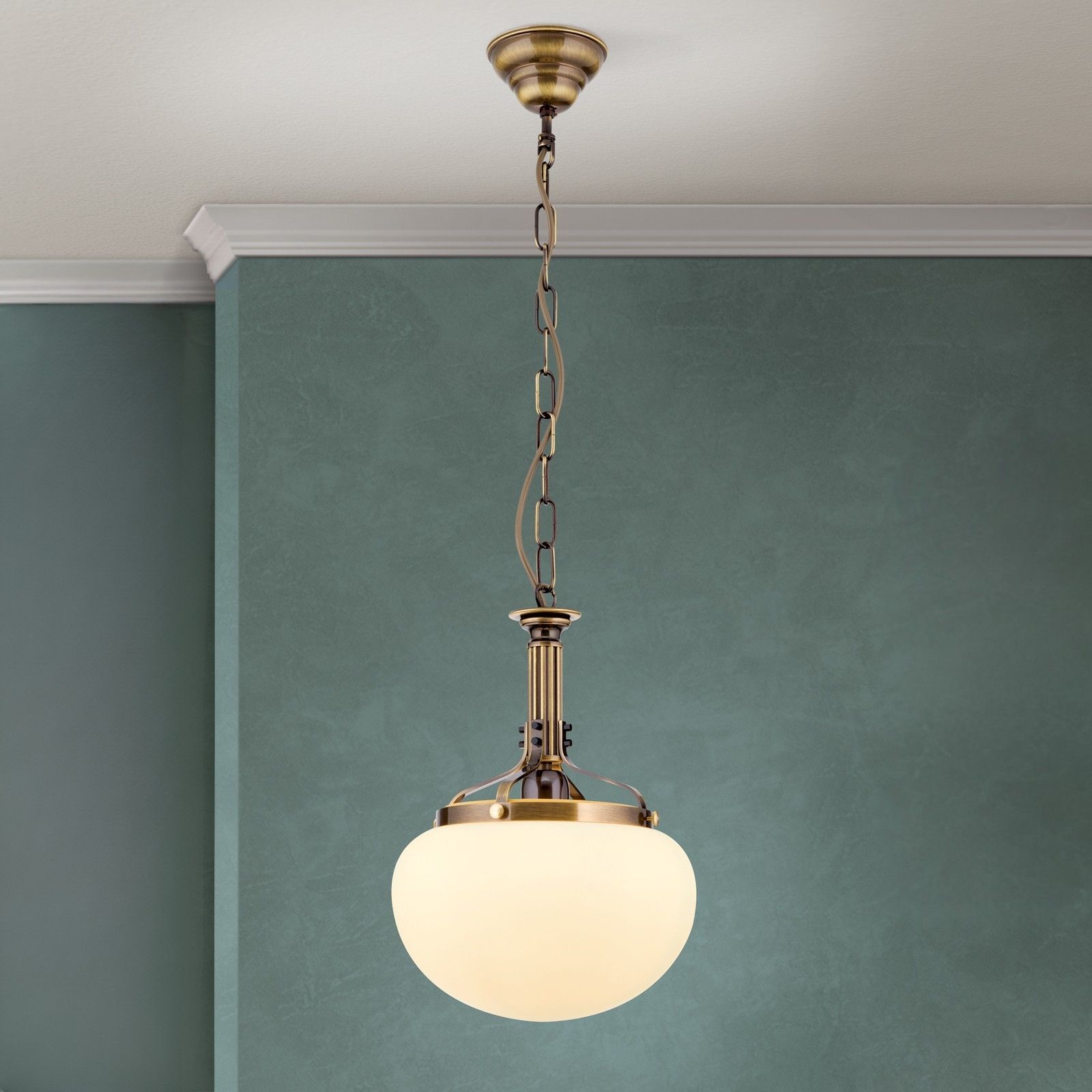 Pendant light WIENER NOSTALGIE, 27cm, antique brass finish, champagne coloured glass