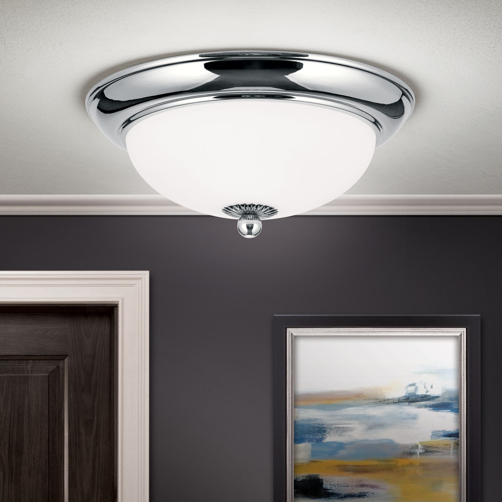 Ceiling light Empire, CHROM, with opal matt glass, with knob, 26cm