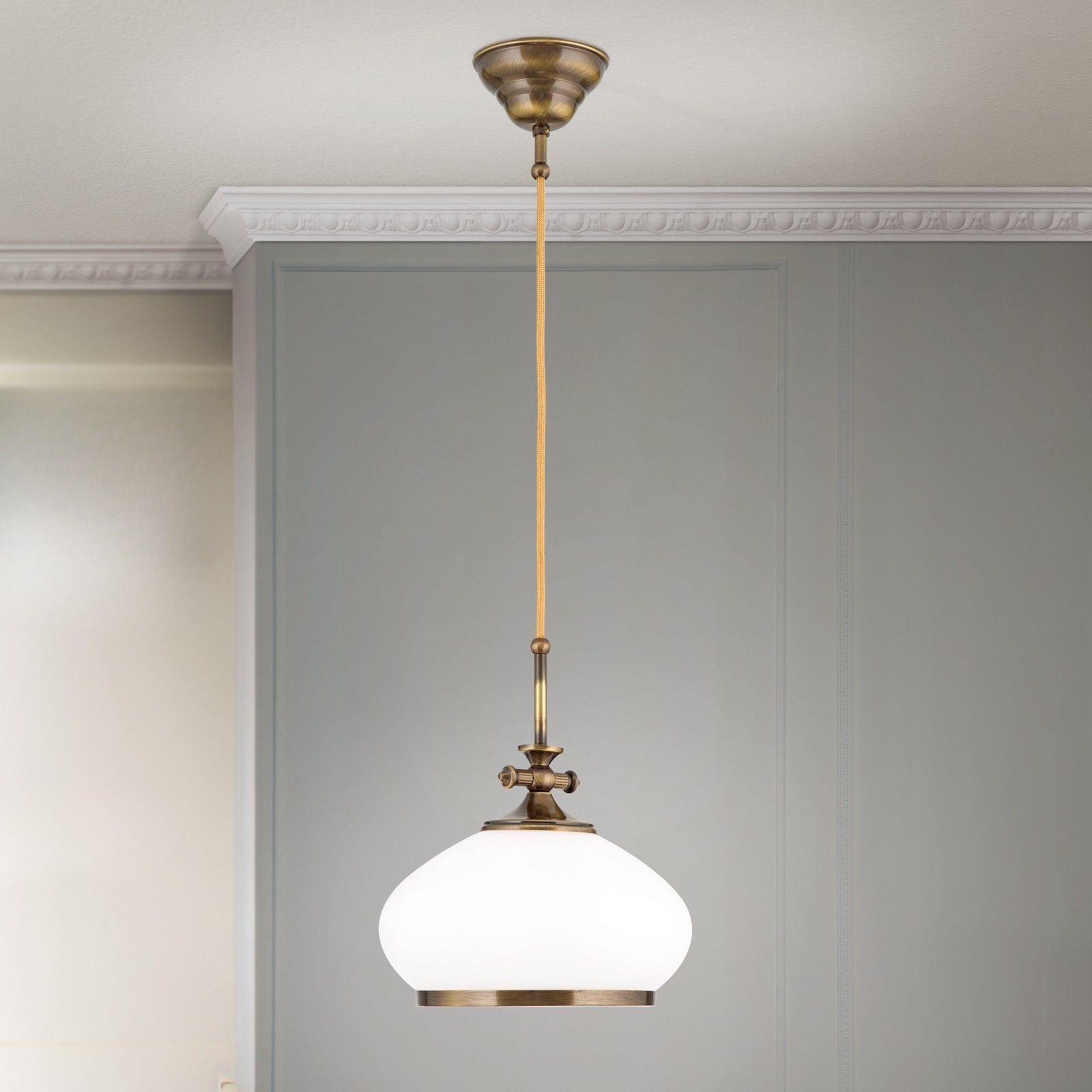 Pendant lamp EMPIRE, antique brass finish, 24cm