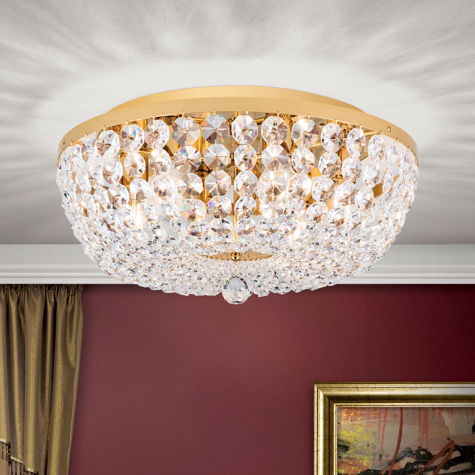 Ceiling chandelier SHERATON, 6-flames, gold, 55 cm