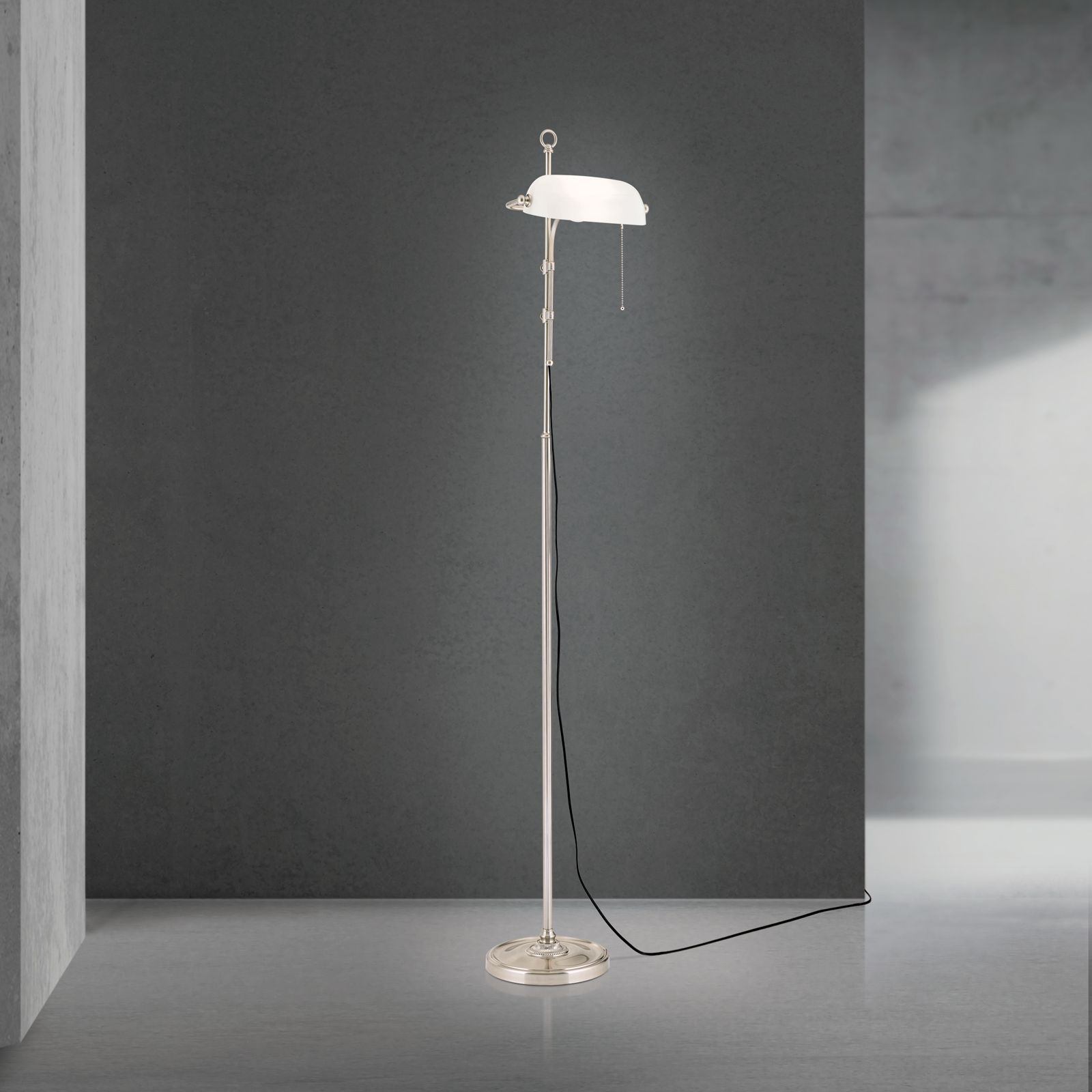 Floor lamp HARVARD, height 167 cm, satin/opal-brilliant