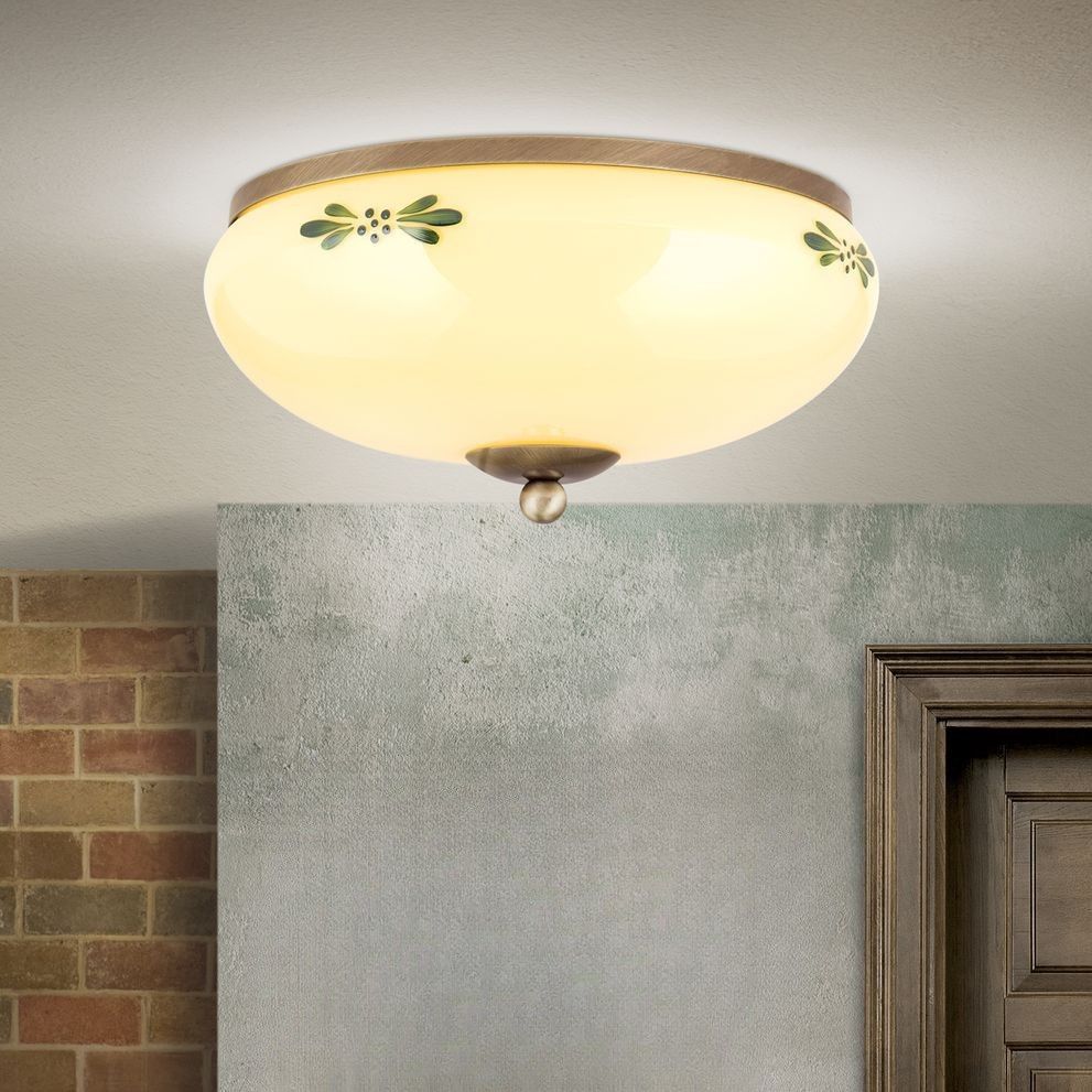 Deckenleuchte LANDHAUS, Patina, mit grünem Dekor, mit Knopf, Ø 28cm