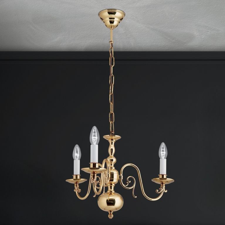 Stilluster FLÄMISCH, 3-flammig, Messing-glänzend